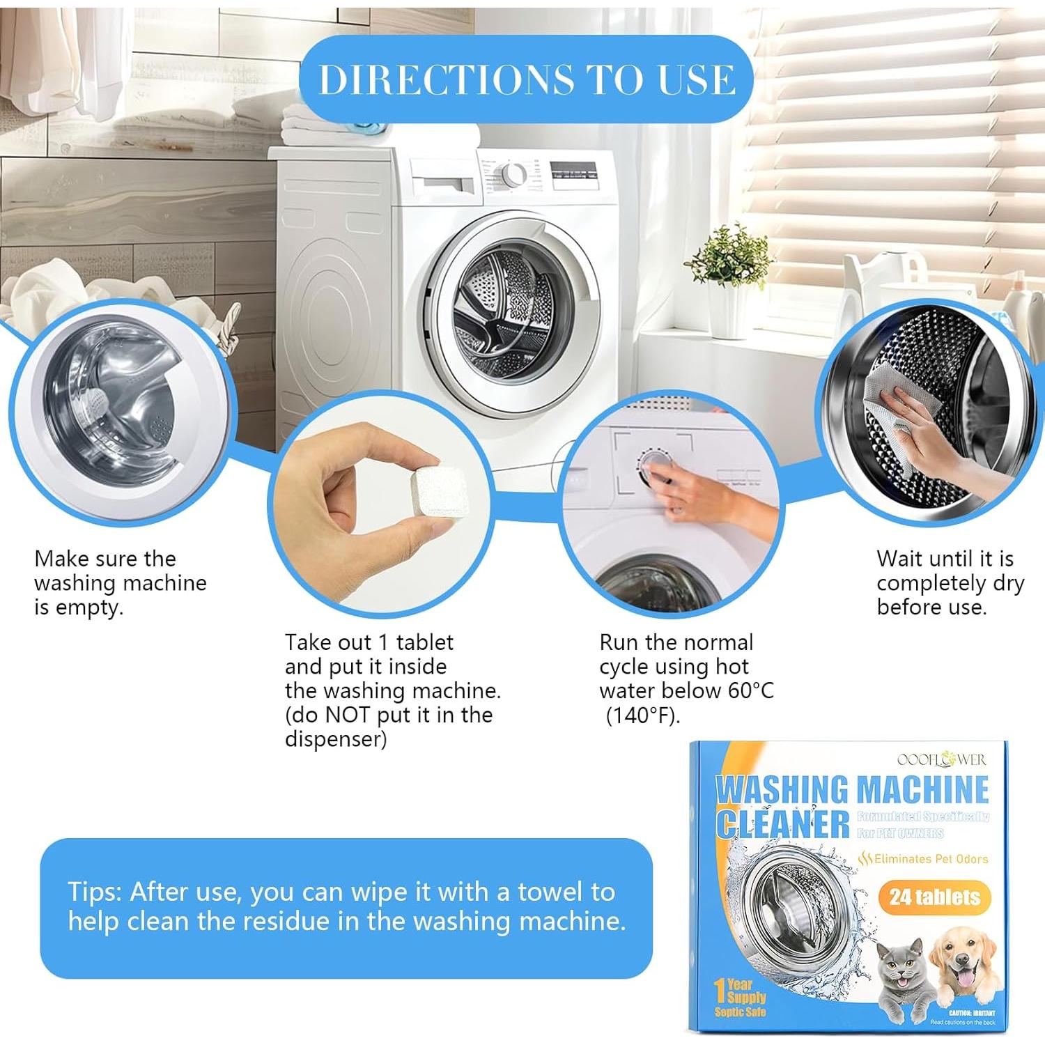 Tabletas Limpiadoras de Lavadora OOOFLOWER 24PC para Mascotas