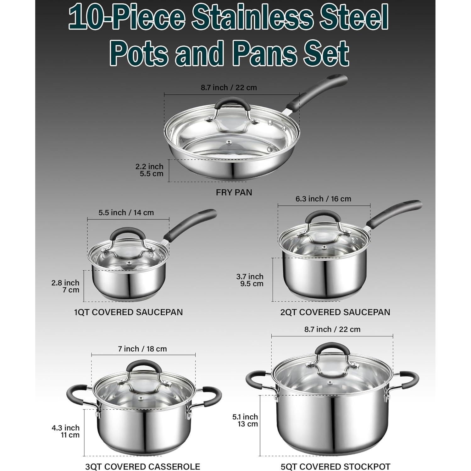 Juego de Utensilios de Cocina Cook N Home 10 Piezas Acero Inoxidable