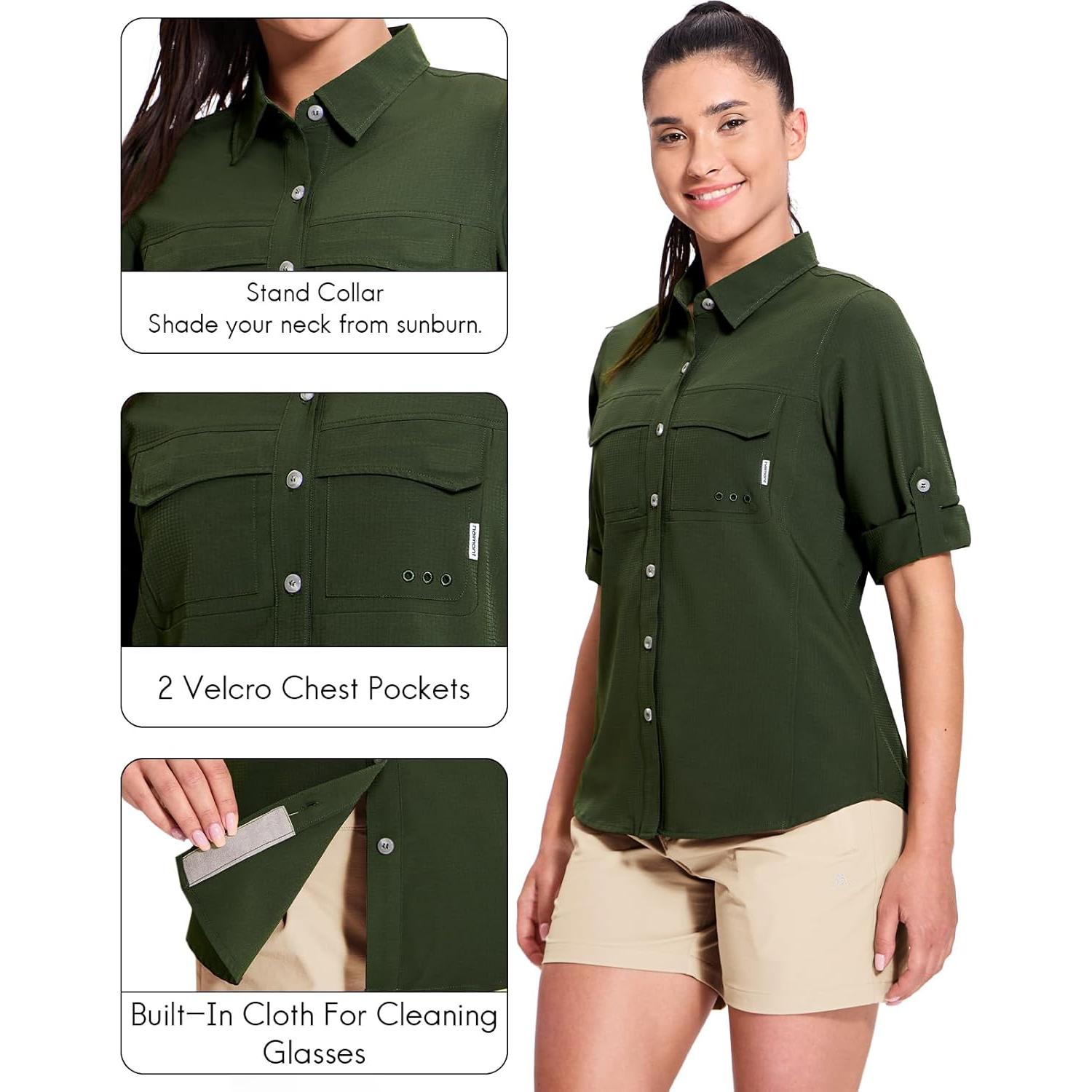 Haimont Women's Travel Hiking Fishing Button Down Shirt, UPF 50+ UV Long Sleeve Sun Shirts for Outdoor Camping Sailing