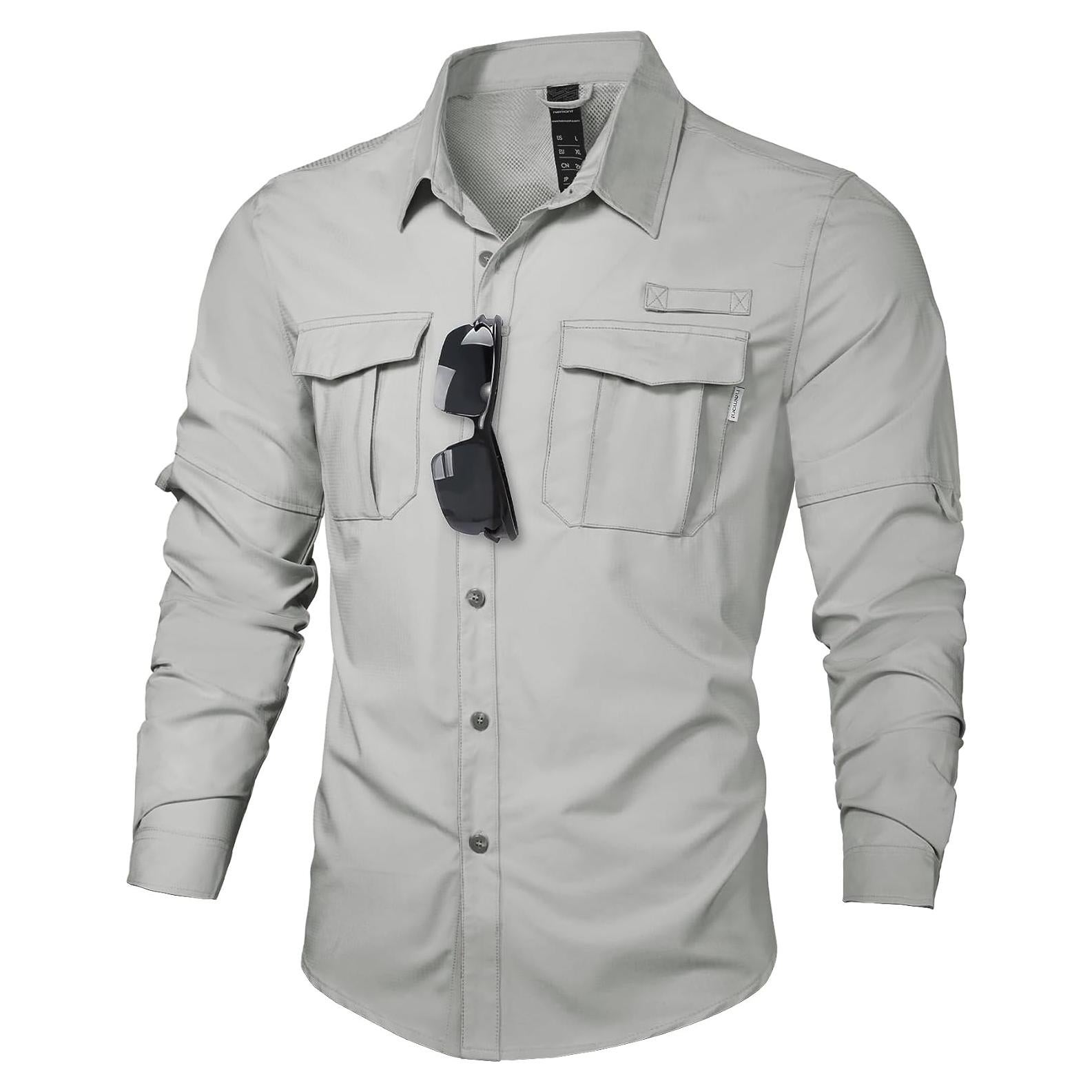 Haimont Men's UPF50+ Sun Protection Fishing Shirts Hiking Travel Shirts Button Down Long Sleeve Shirts with Pockets