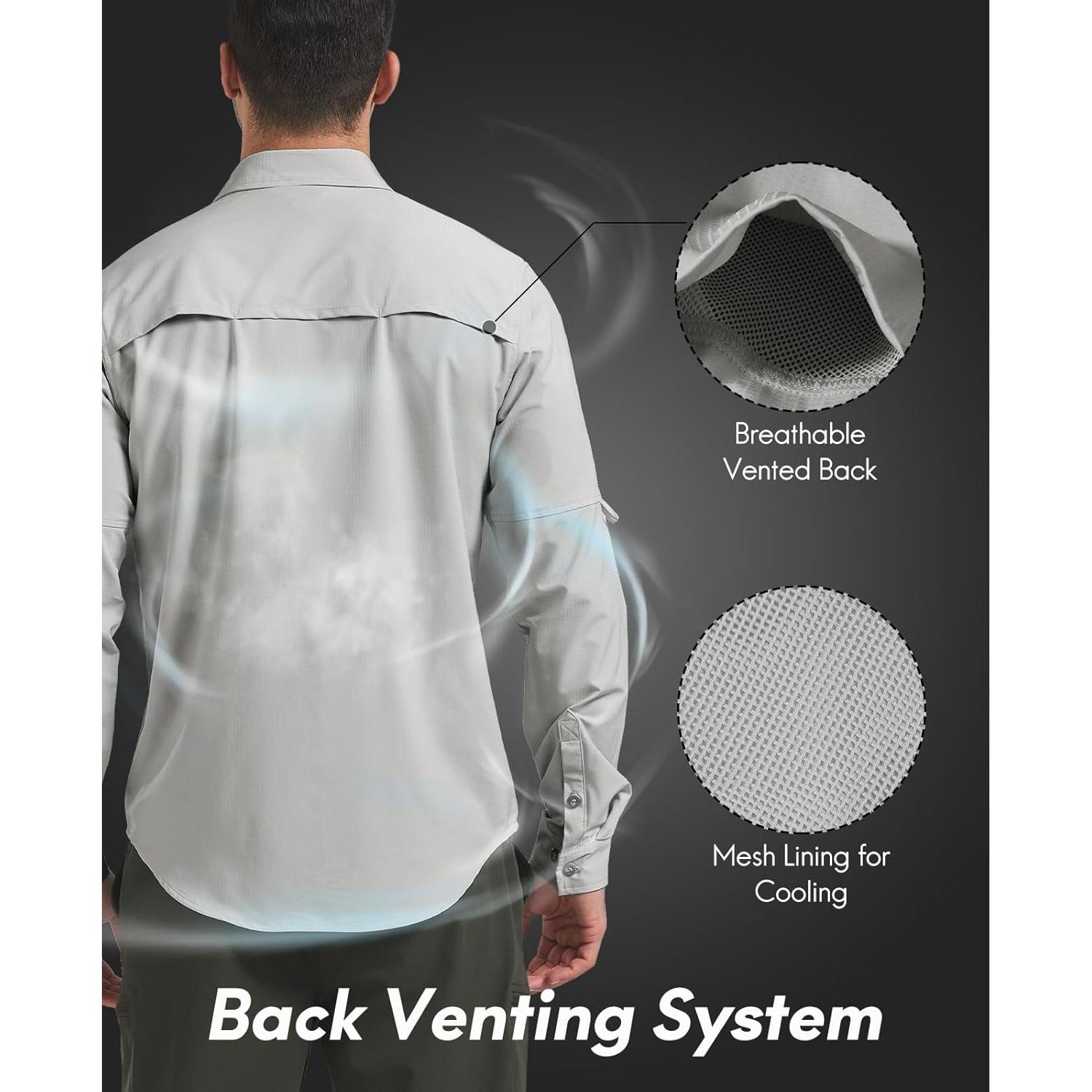 Haimont Men's UPF50+ Sun Protection Fishing Shirts Hiking Travel Shirts Button Down Long Sleeve Shirts with Pockets