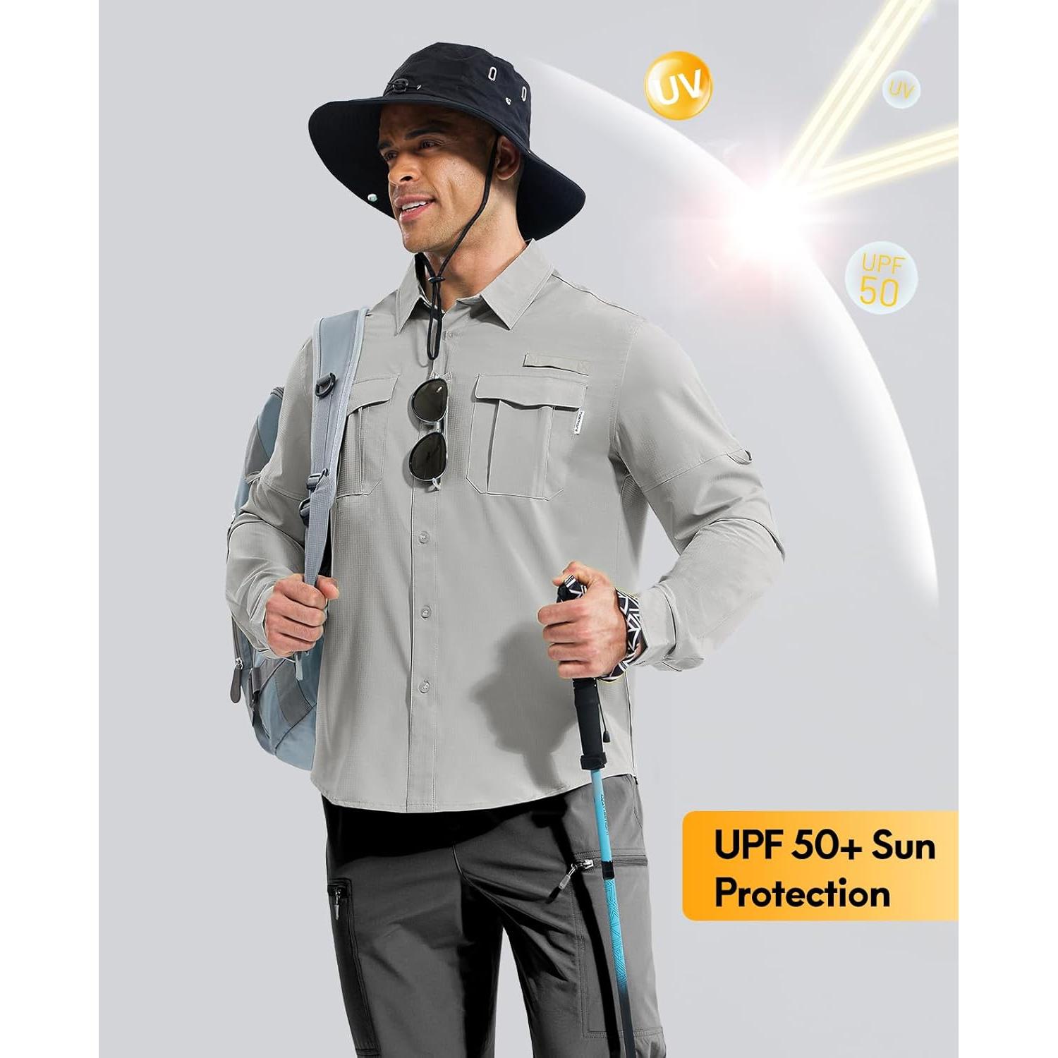 Haimont Men's UPF50+ Sun Protection Fishing Shirts Hiking Travel Shirts Button Down Long Sleeve Shirts with Pockets