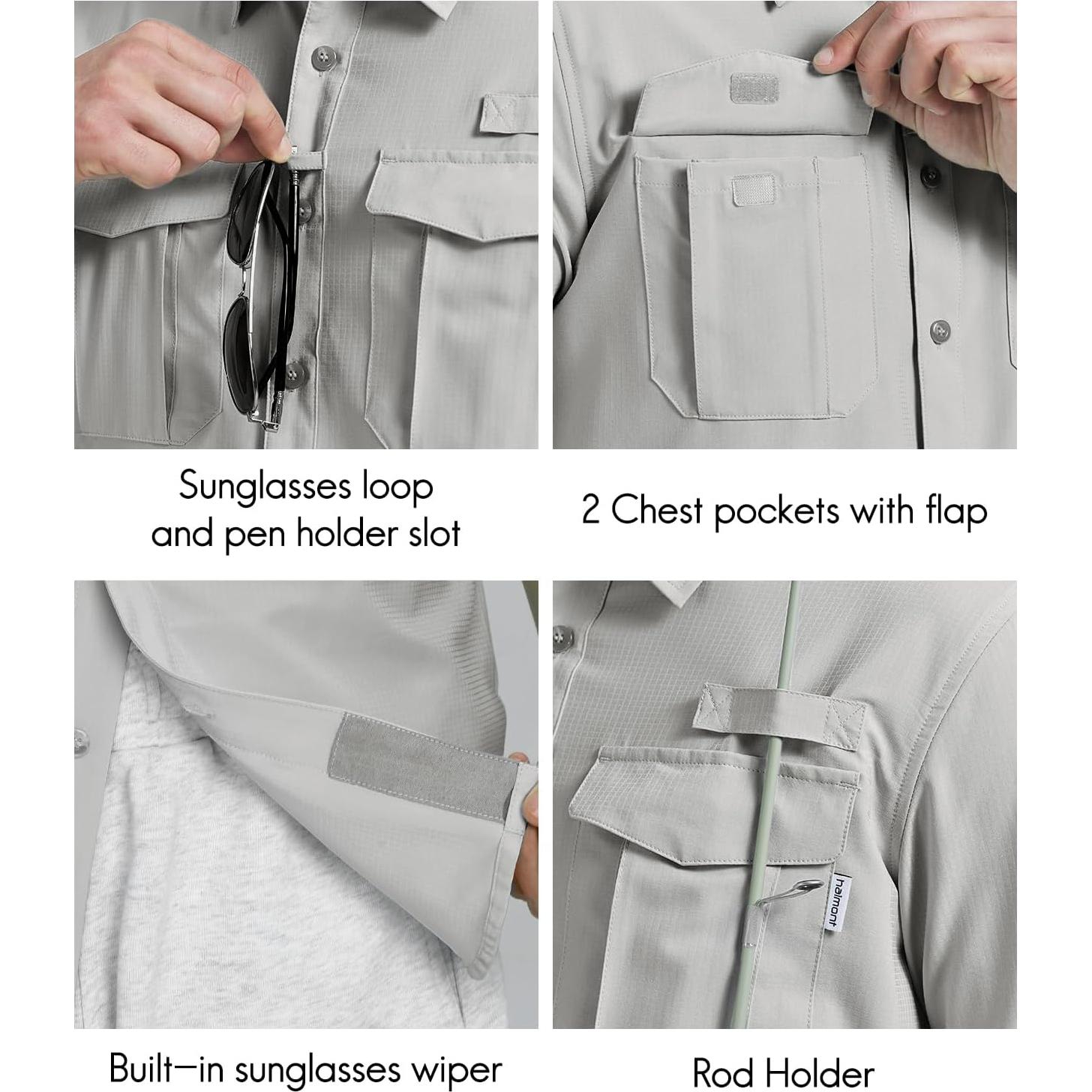 Haimont Men's UPF50+ Sun Protection Fishing Shirts Hiking Travel Shirts Button Down Long Sleeve Shirts with Pockets