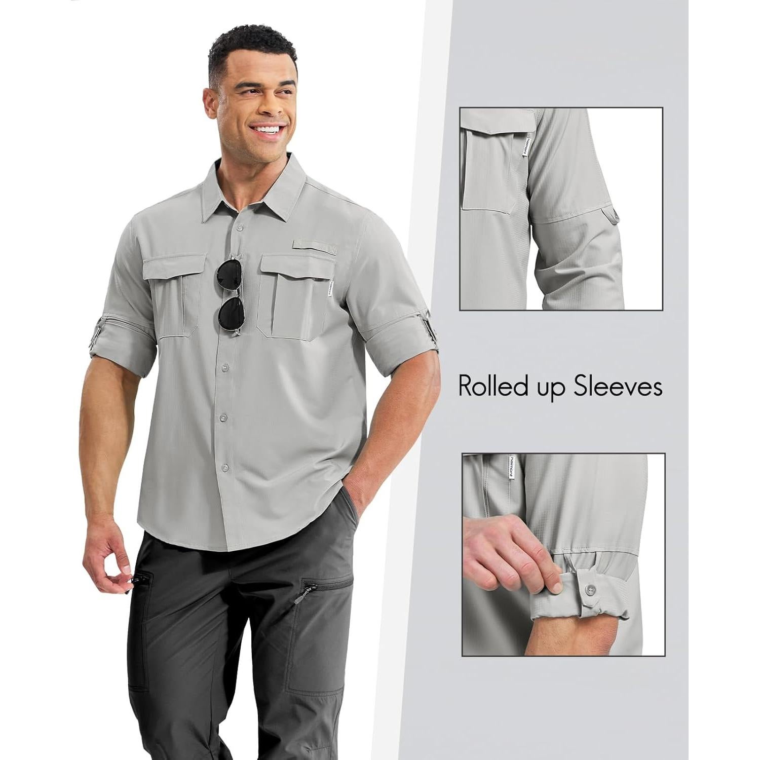 Haimont Men's UPF50+ Sun Protection Fishing Shirts Hiking Travel Shirts Button Down Long Sleeve Shirts with Pockets