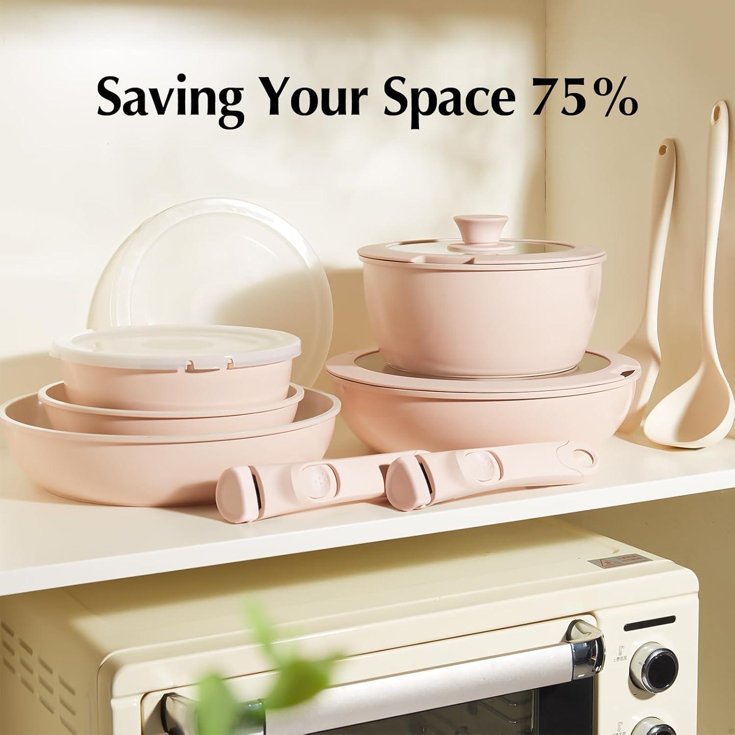 Set de Ollas y Sartenes Redchef 16 Piezas Cerámica Rosa