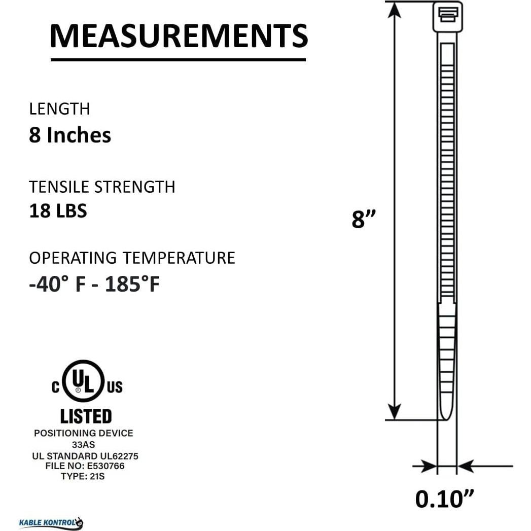 Bridas Kable Kontrol 1000 Pcs 20 cm Negro 8,16 kg Tensión
