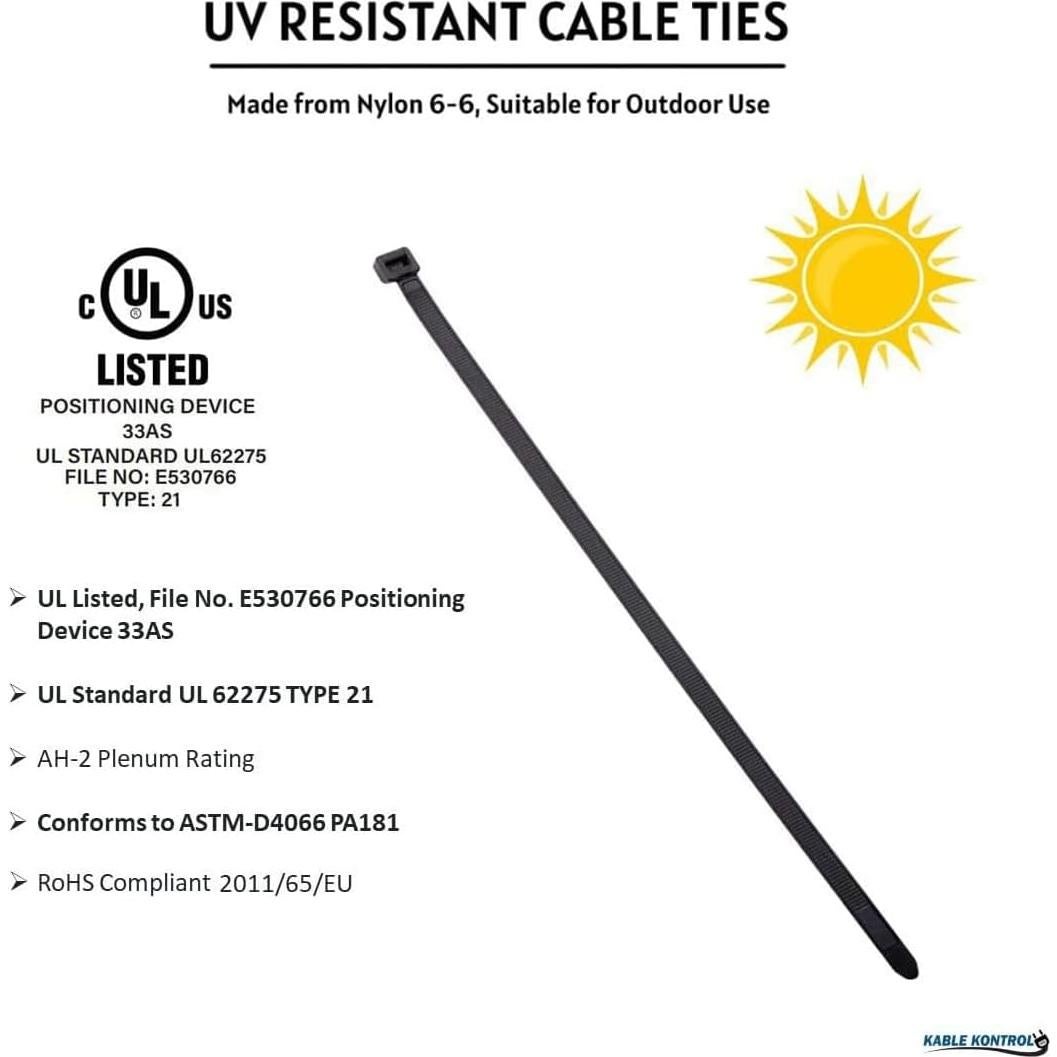 Bridas Kable Kontrol 1000 Pcs 20 cm Negro 8,16 kg Tensión