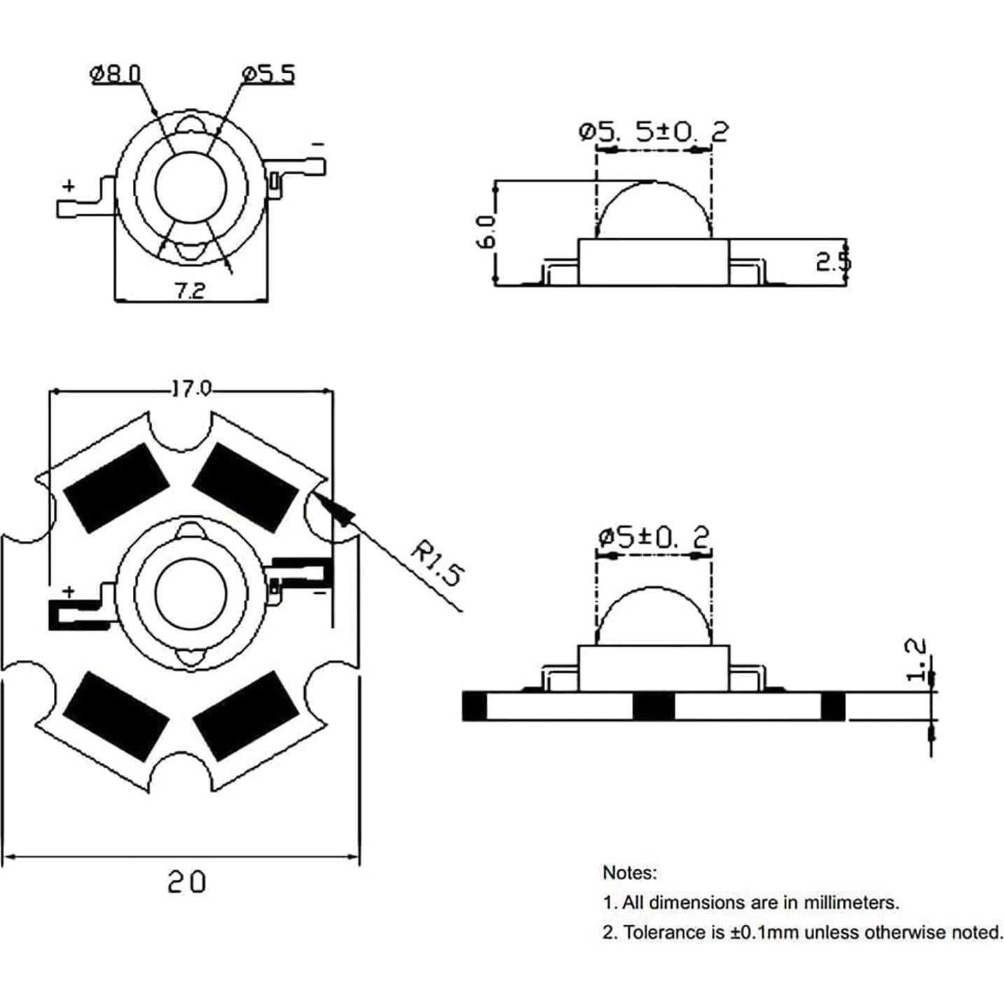 10 Lámparas LED UV 3W TOPXCDZ 365nm 20mm PCB Alta Potencia