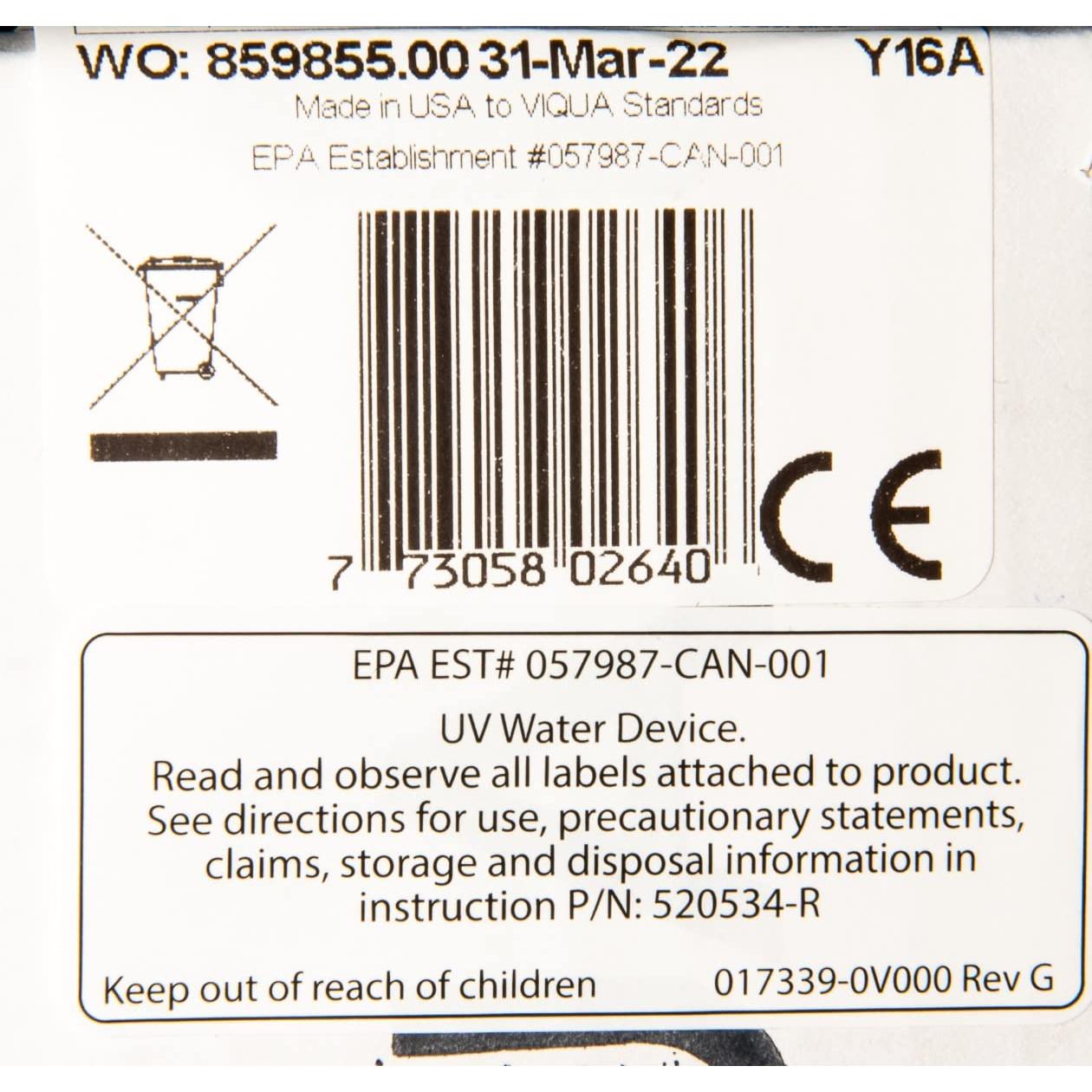 Lámpara UV Viqua S330RL para sistemas VT4, S2Q-PA, SC4