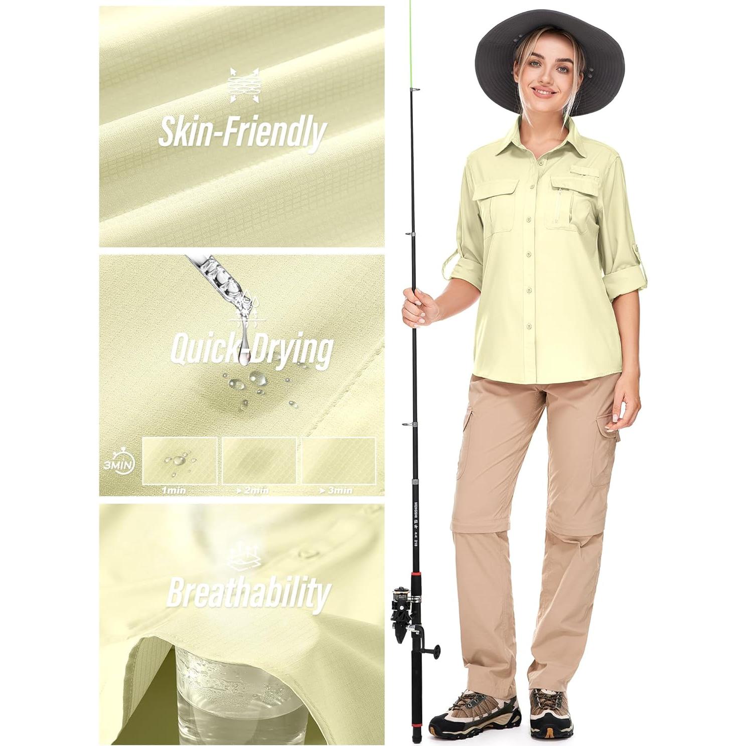 Women's UPF 50 Long Sleeve UV Sun Protection Safari Shirts Outdoor Quick Dry Fishing Hiking Travel Shirts