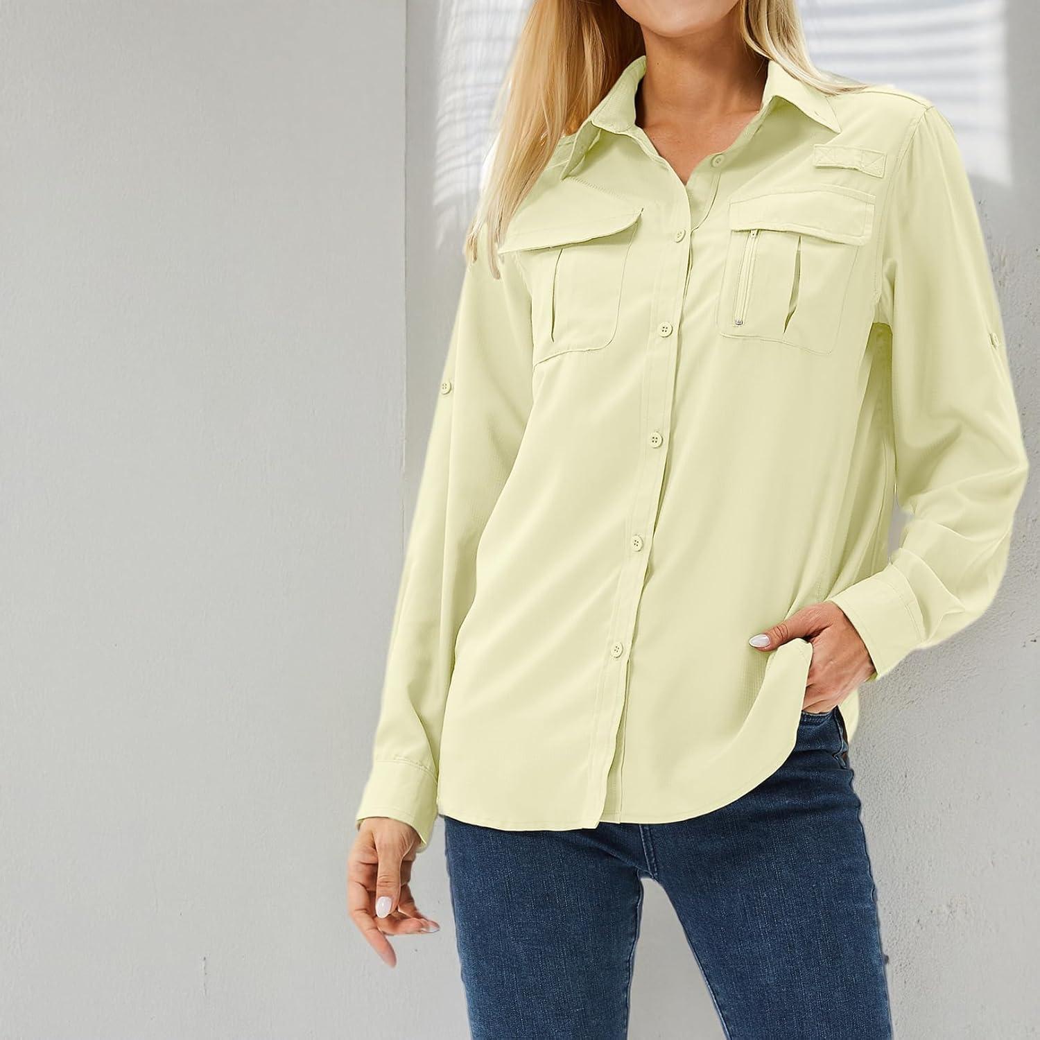 Women's UPF 50 Long Sleeve UV Sun Protection Safari Shirts Outdoor Quick Dry Fishing Hiking Travel Shirts