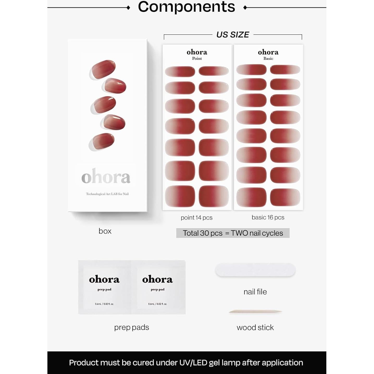 Tiras de Uñas de Gel Semi Curadas ohora - Rosa Ombre, 30 Piezas