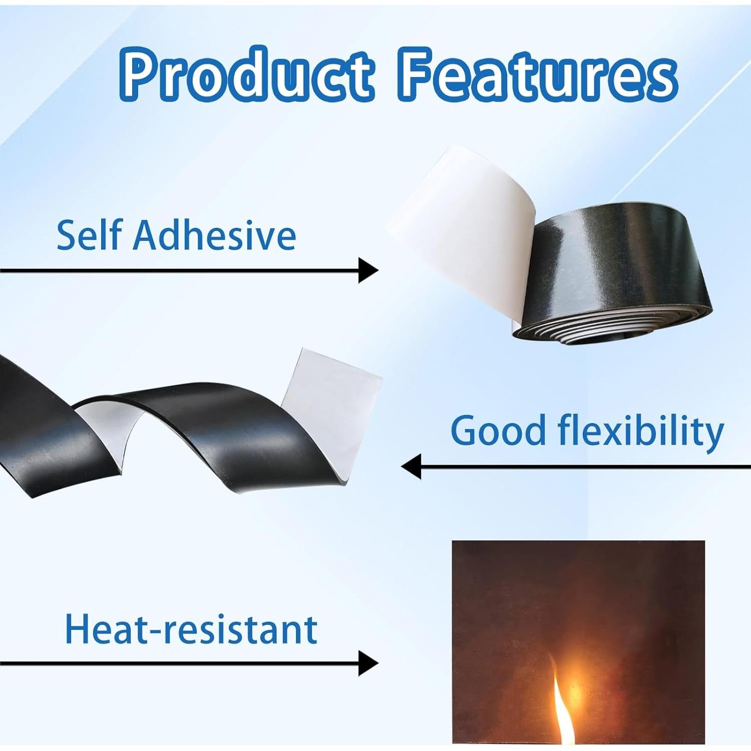 Tira de goma adhesiva negra 10.16 cm x 3.05 m ZSUCUN