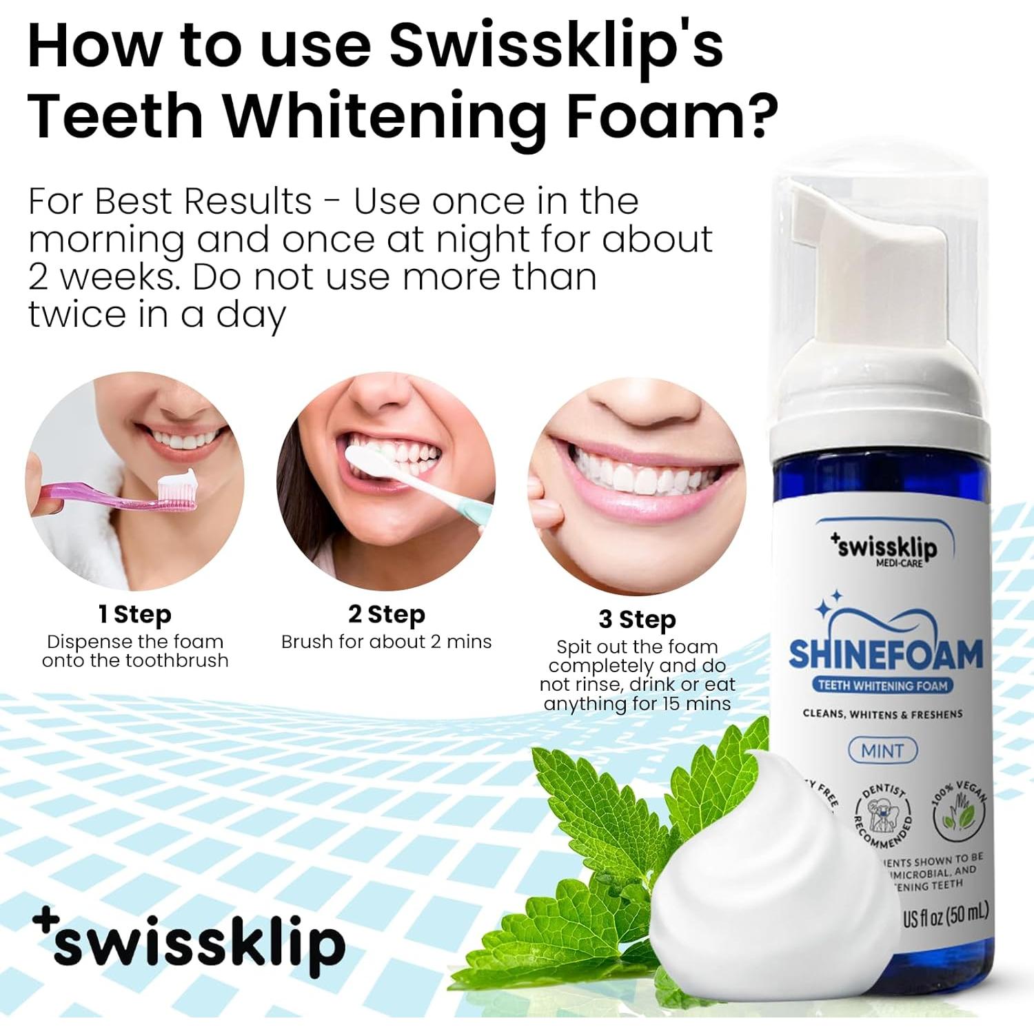 Espuma Blanqueadora de Dientes Swissklip | 47.86 g | Sabor Menta