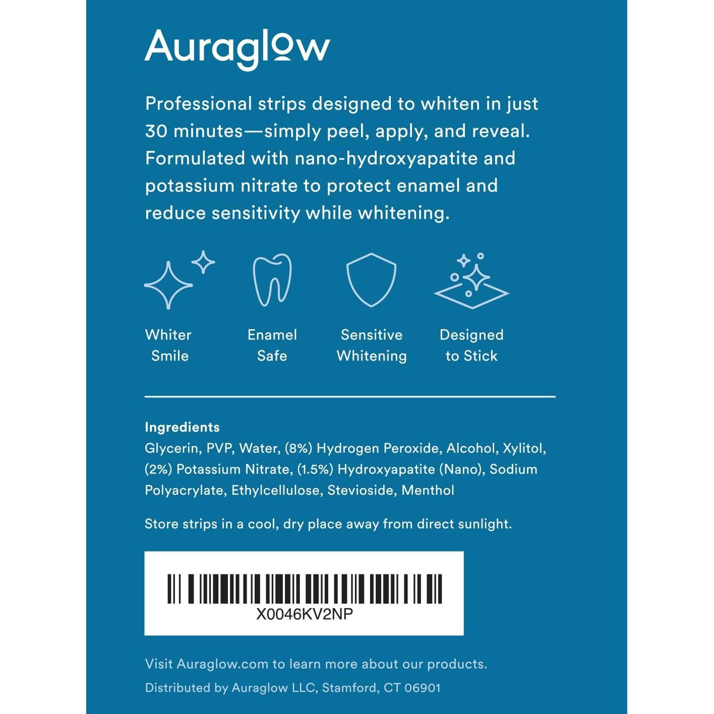 Tiras Blanqueadoras Auraglow 8% 28 Tiras Menta