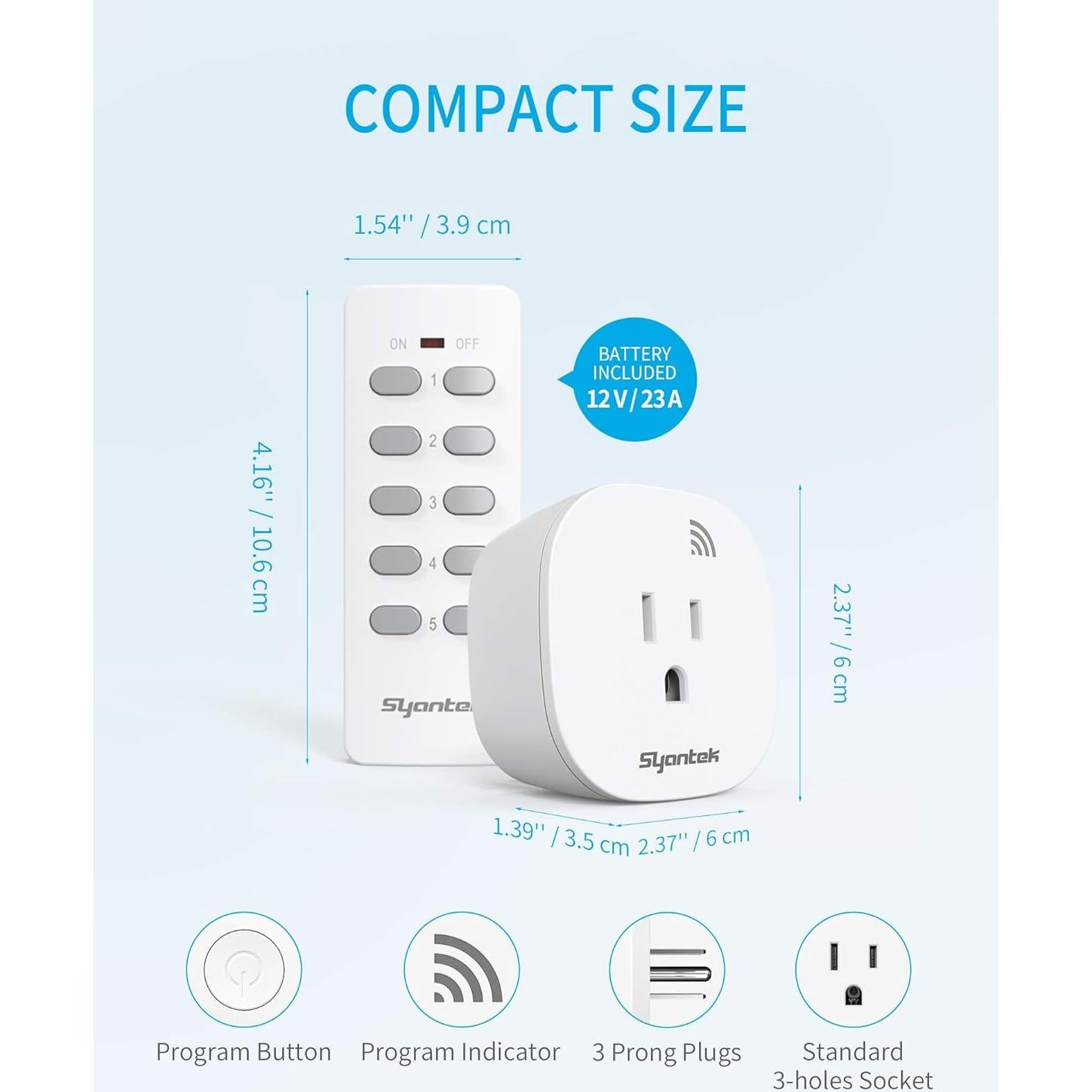 Interruptor de luz inalámbrico Syantek con control remoto 5 salidas