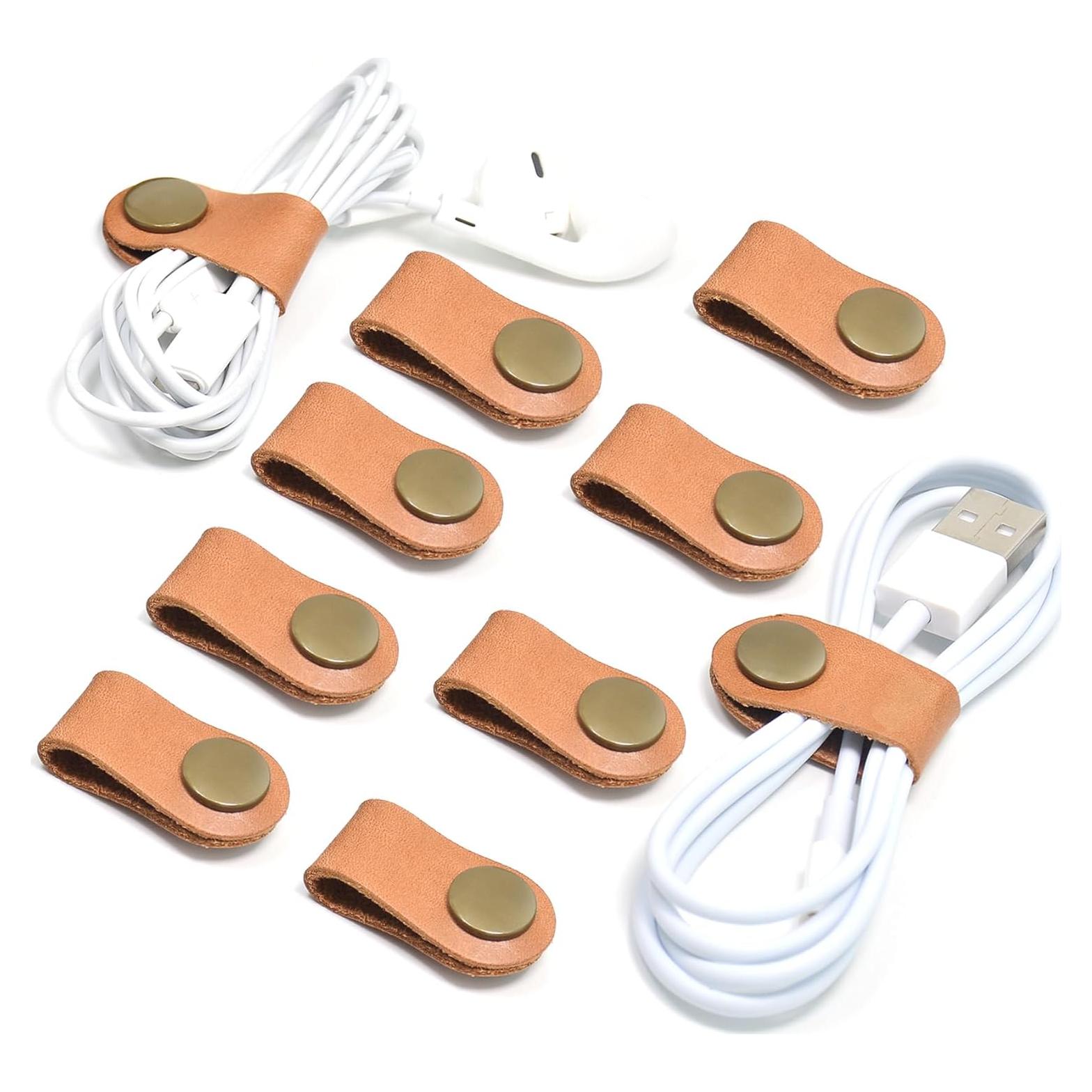 Organizador de Cables CAILLU 10 Pack de Cuero Marrón Claro
