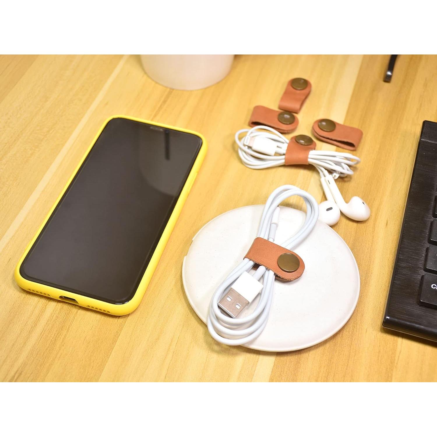 Organizador de Cables CAILLU 10 Pack de Cuero Marrón Claro