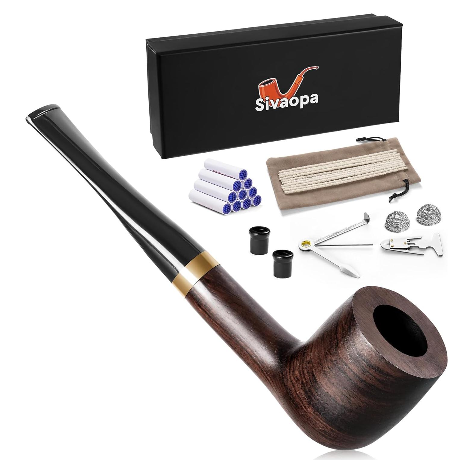 Pipa de Tabaco Recta de Ébano Sivaopa - Set Completo de Accesorios
