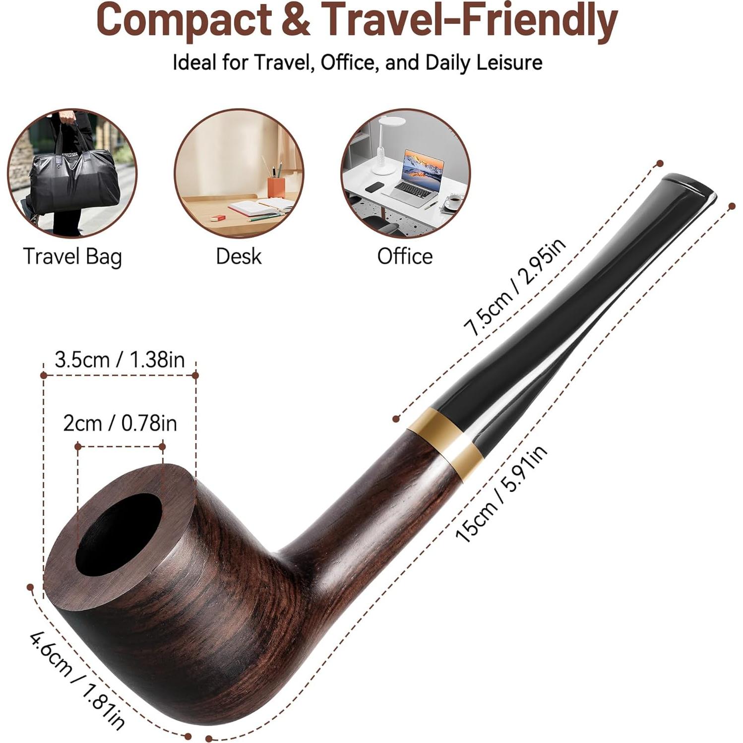 Pipa de Tabaco Recta de Ébano Sivaopa - Set Completo de Accesorios