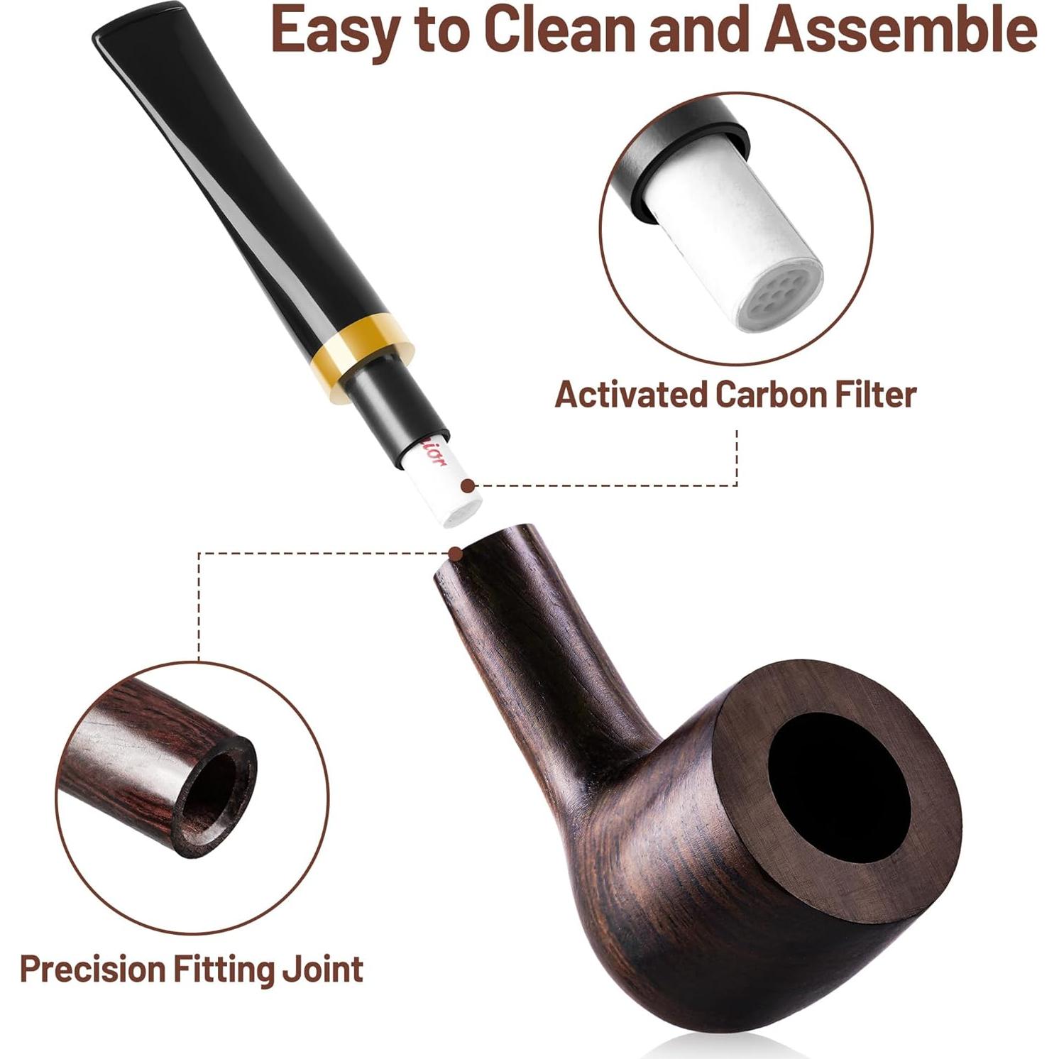 Pipa de Tabaco Recta de Ébano Sivaopa - Set Completo de Accesorios