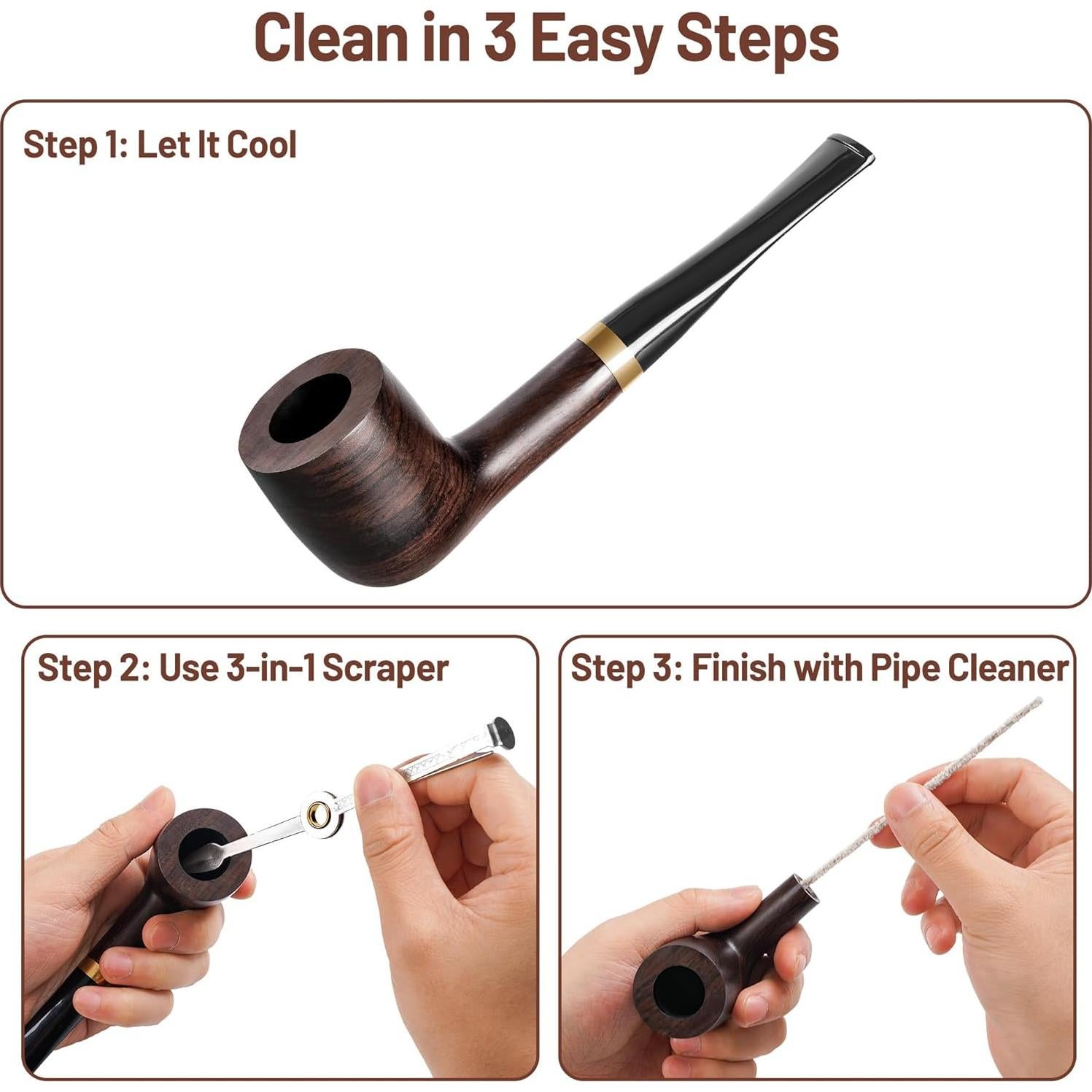 Pipa de Tabaco Recta de Ébano Sivaopa - Set Completo de Accesorios