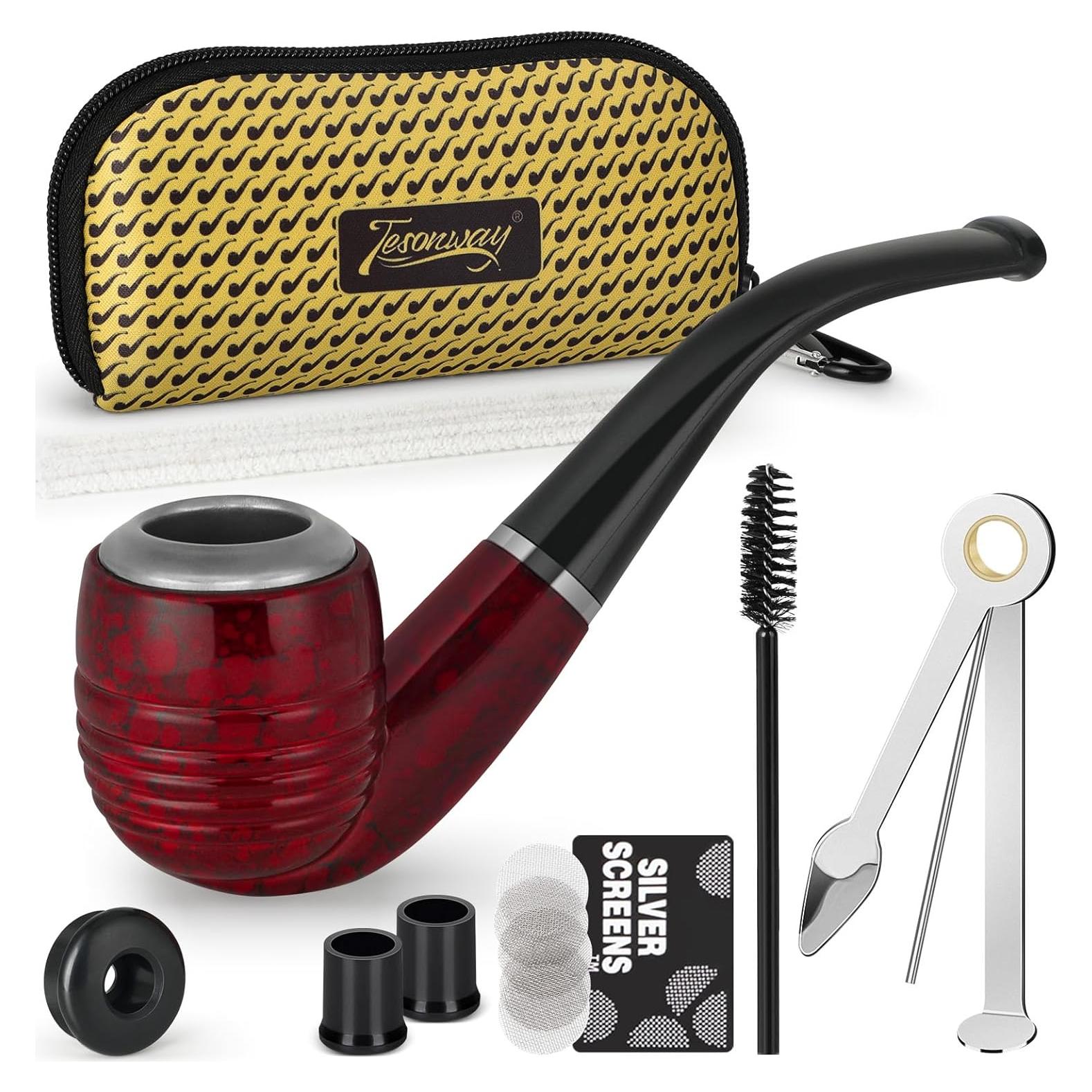 Pipa de fumar Tesonway con accesorios y estuche rojo