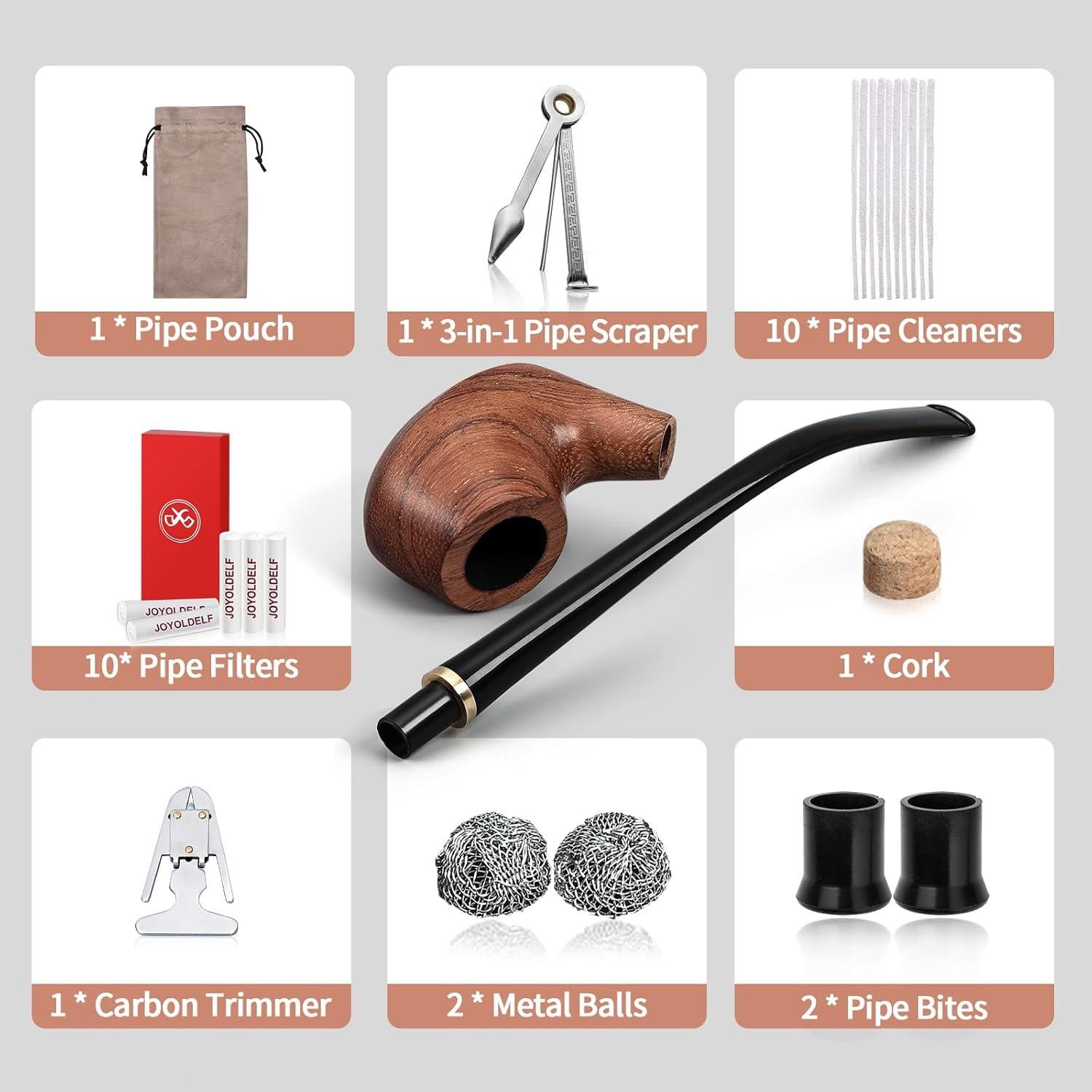 Pipa de Tabaco Joyoldelf de Madera de Rosa con Accesorios