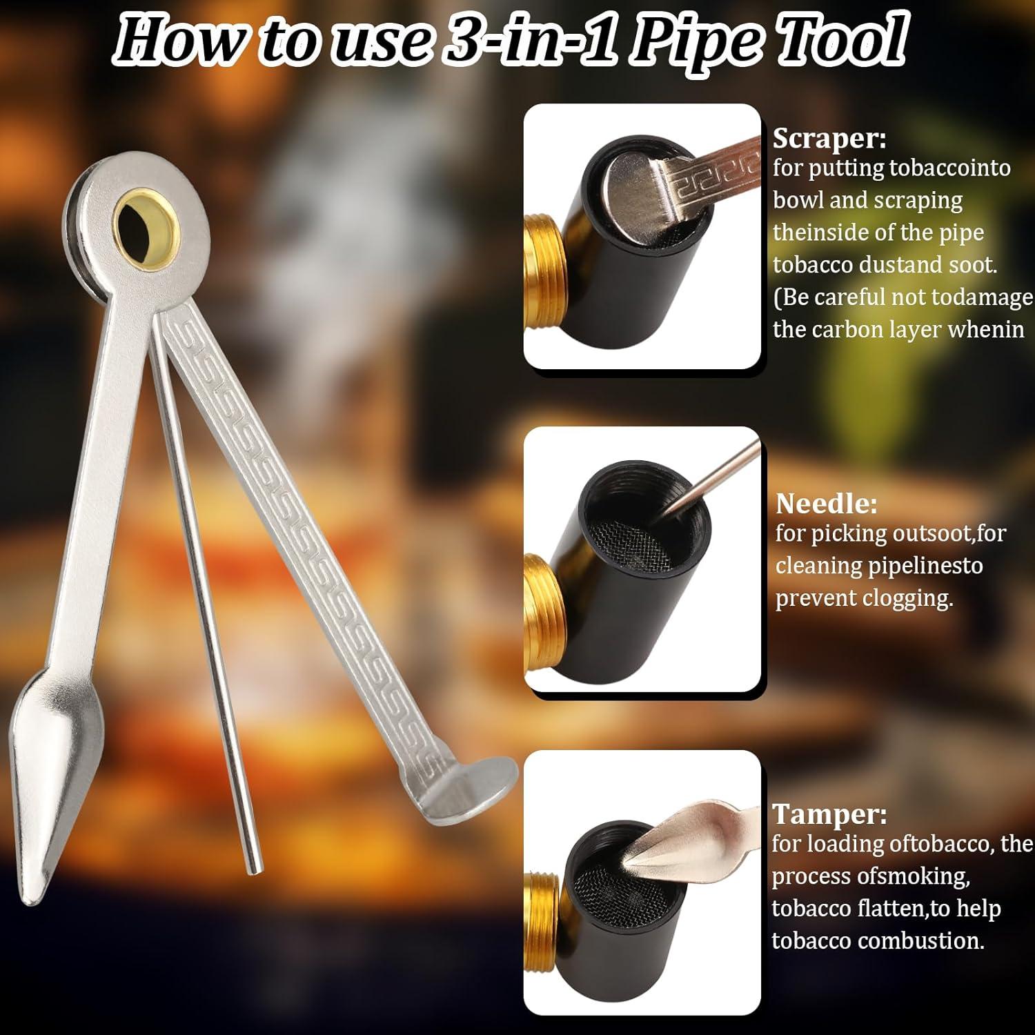 Pipe Scraper Set,Lipstick PipeTobaccoPipe with 3-in-1 TobaccoPipe Removable Cleaning Ashtray Accessories for Beginners and Lovers