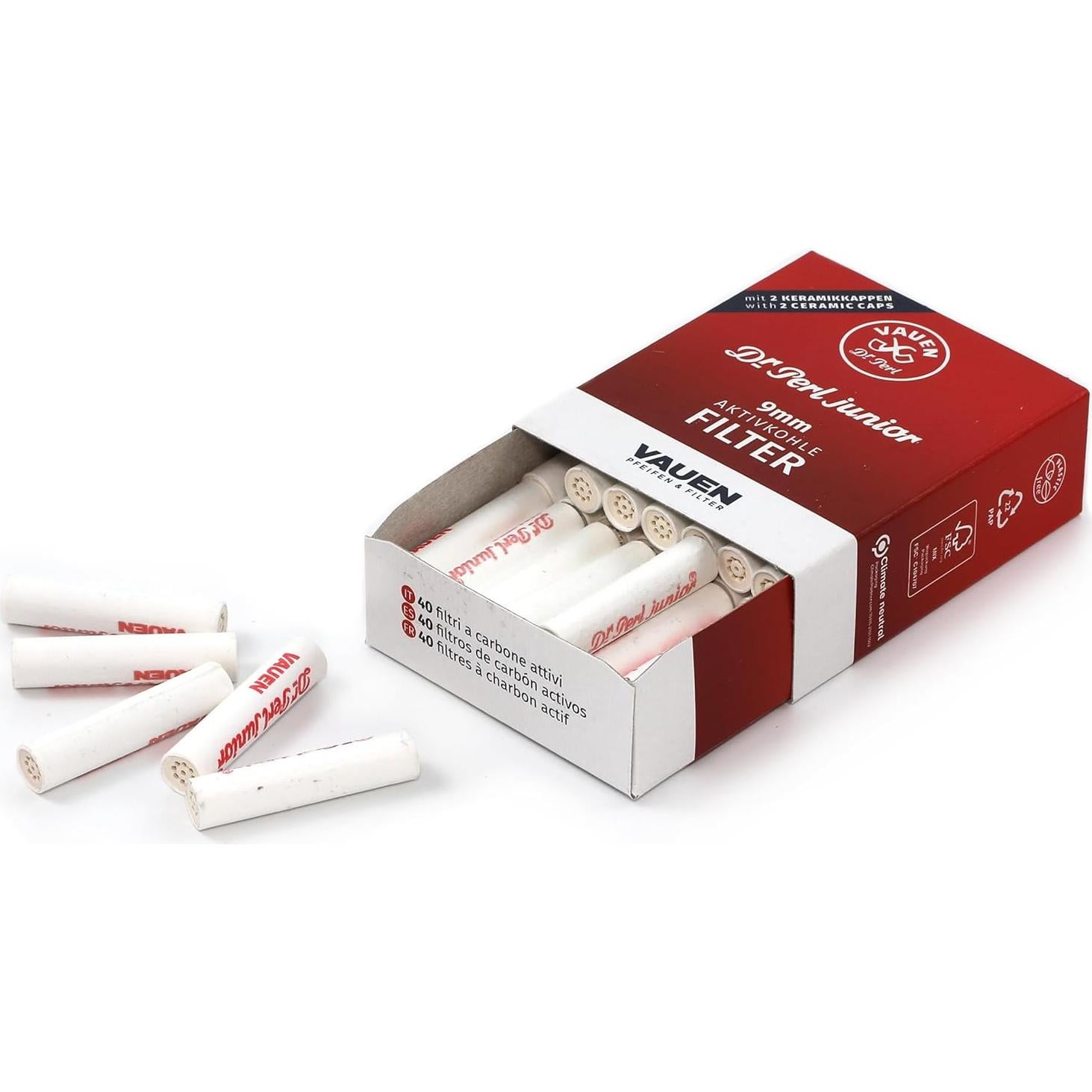 Filtros de Carbón Activado Vauen 9mm - 40 Unidades - Cerámica