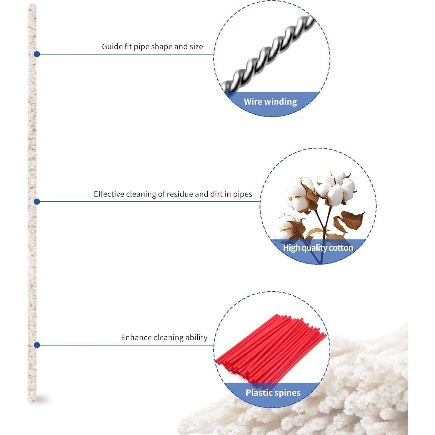 Limpiadores de Tubos Phinus 300 Unidades 15 cm Algodón Plástico