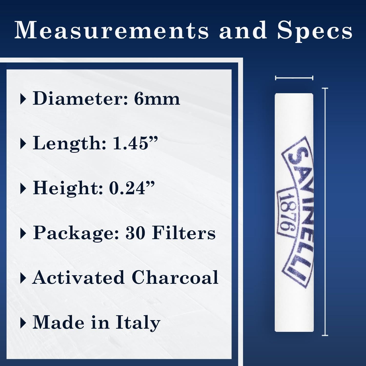 Filtros de Carbón Activado Savinelli 6mm - 30 Piezas