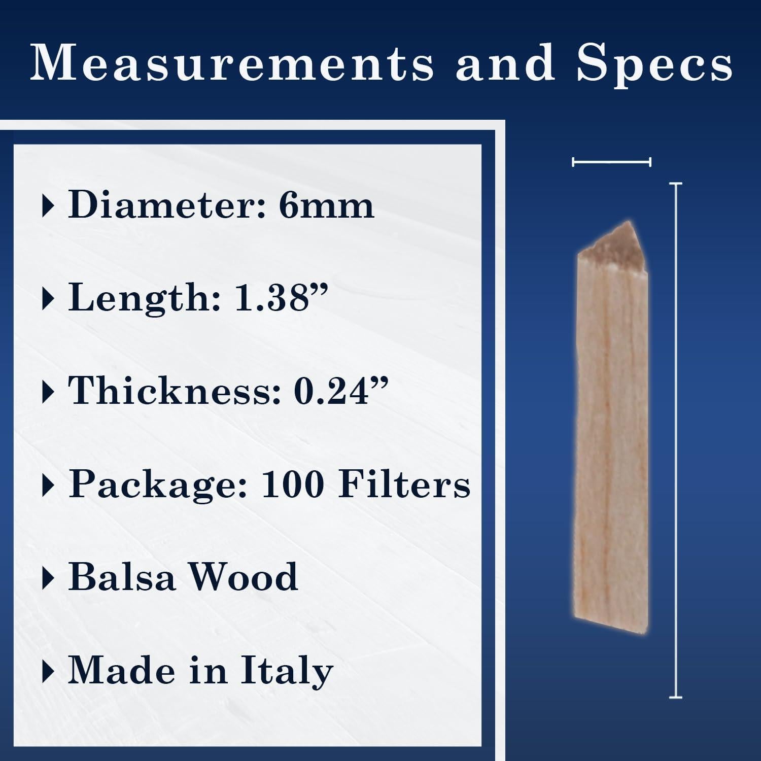 Filtros de Balsa Savinelli 6mm - Paquete de 100 Unidades