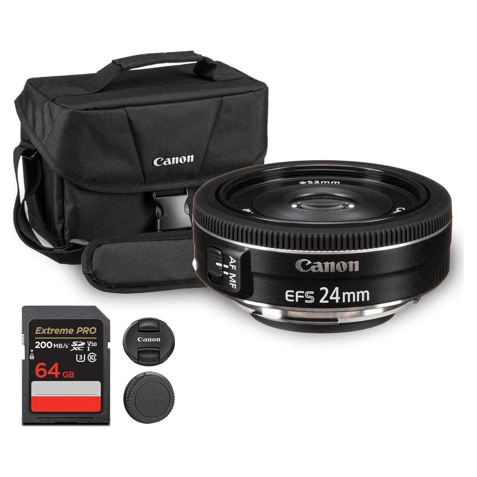 Lente Canon EF-S 24mm f/2.8 STM Compacto + Bolsa + Tarjeta 64GB
