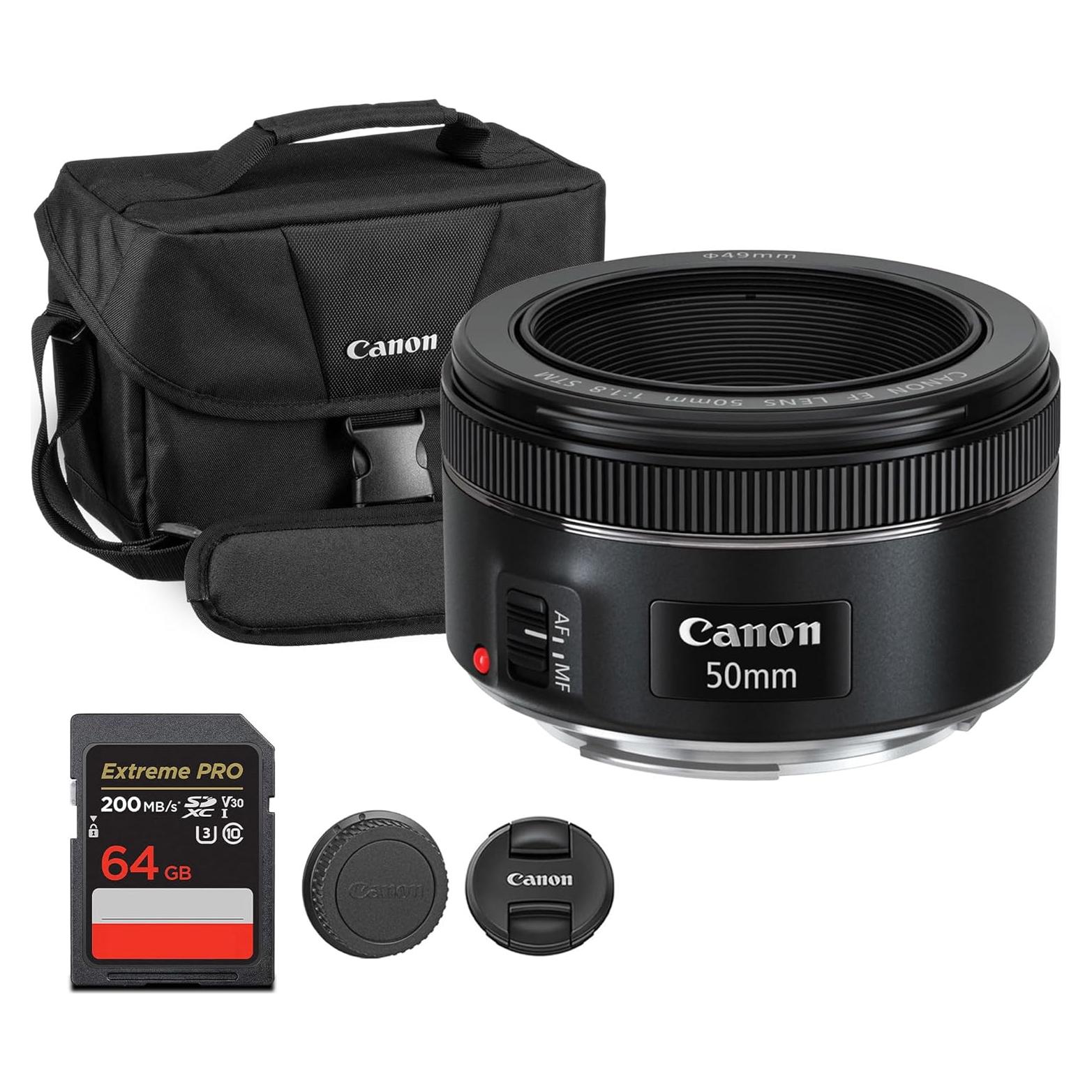 Lente Canon EF 50mm f/1.8 STM Prime Compacto + Bolsa + Tarjeta 64GB