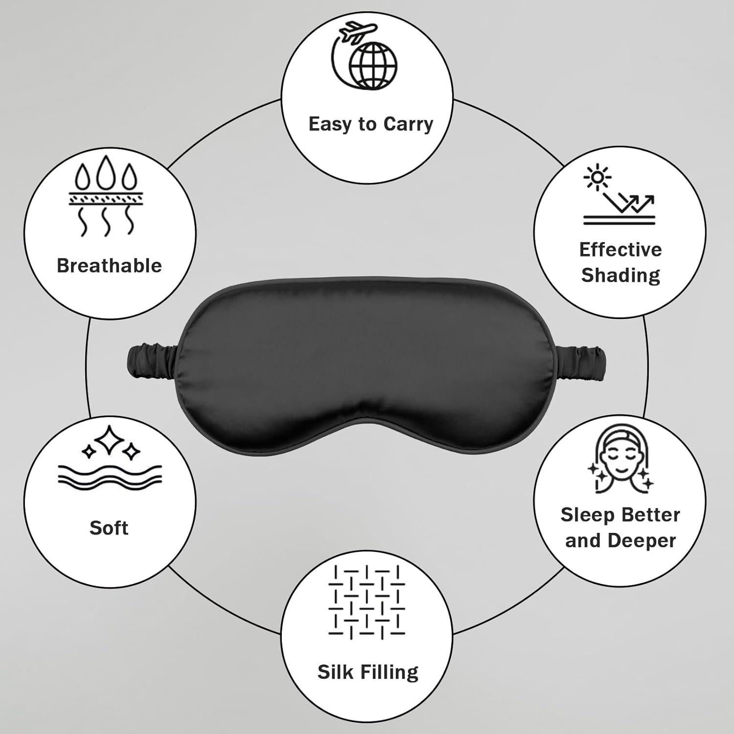 Máscara de Sueño Amrules 2 Piezas Seda Rosa y Negra