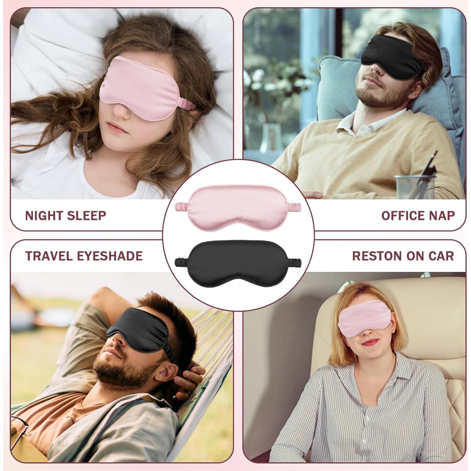 Máscara de Sueño Amrules 2 Piezas Seda Rosa y Negra