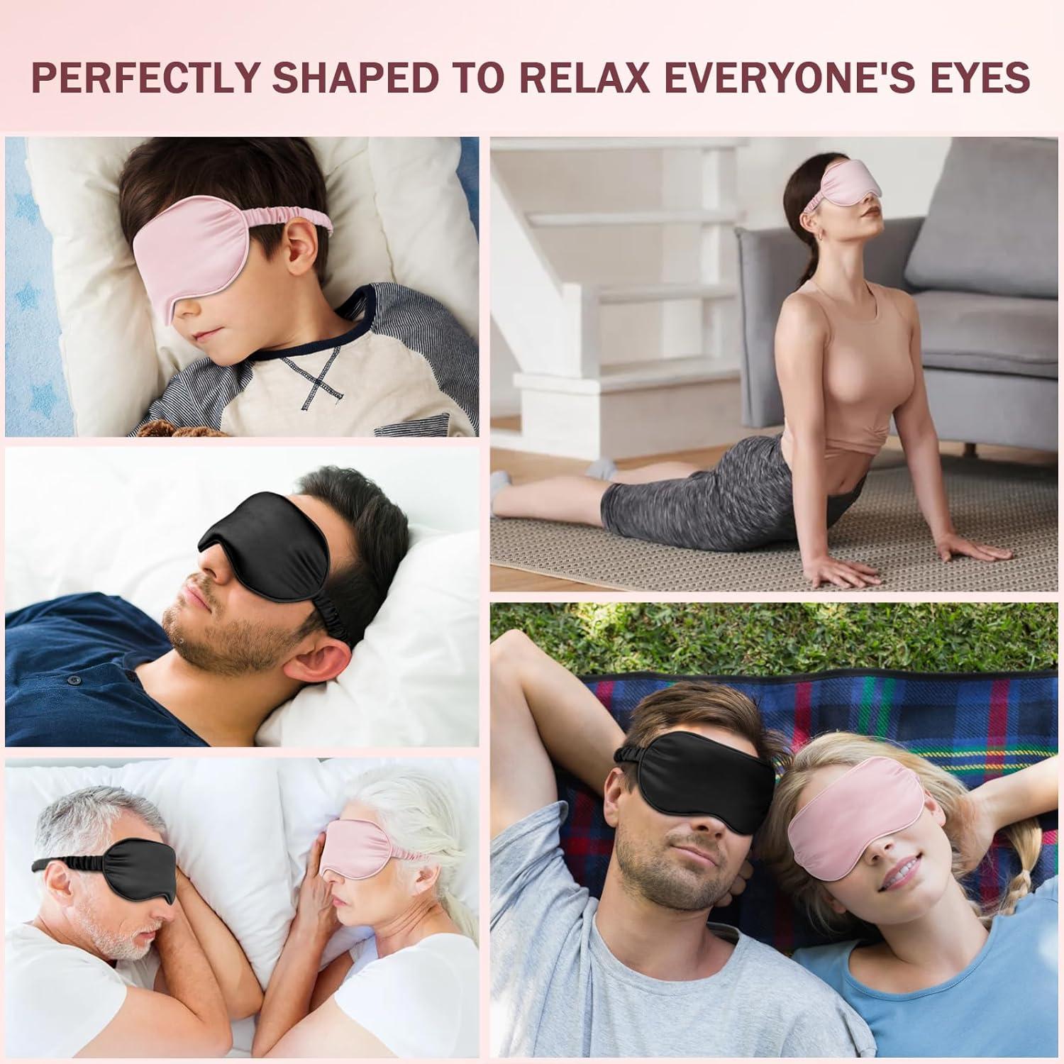 Máscara de Sueño Amrules 2 Piezas Seda Rosa y Negra