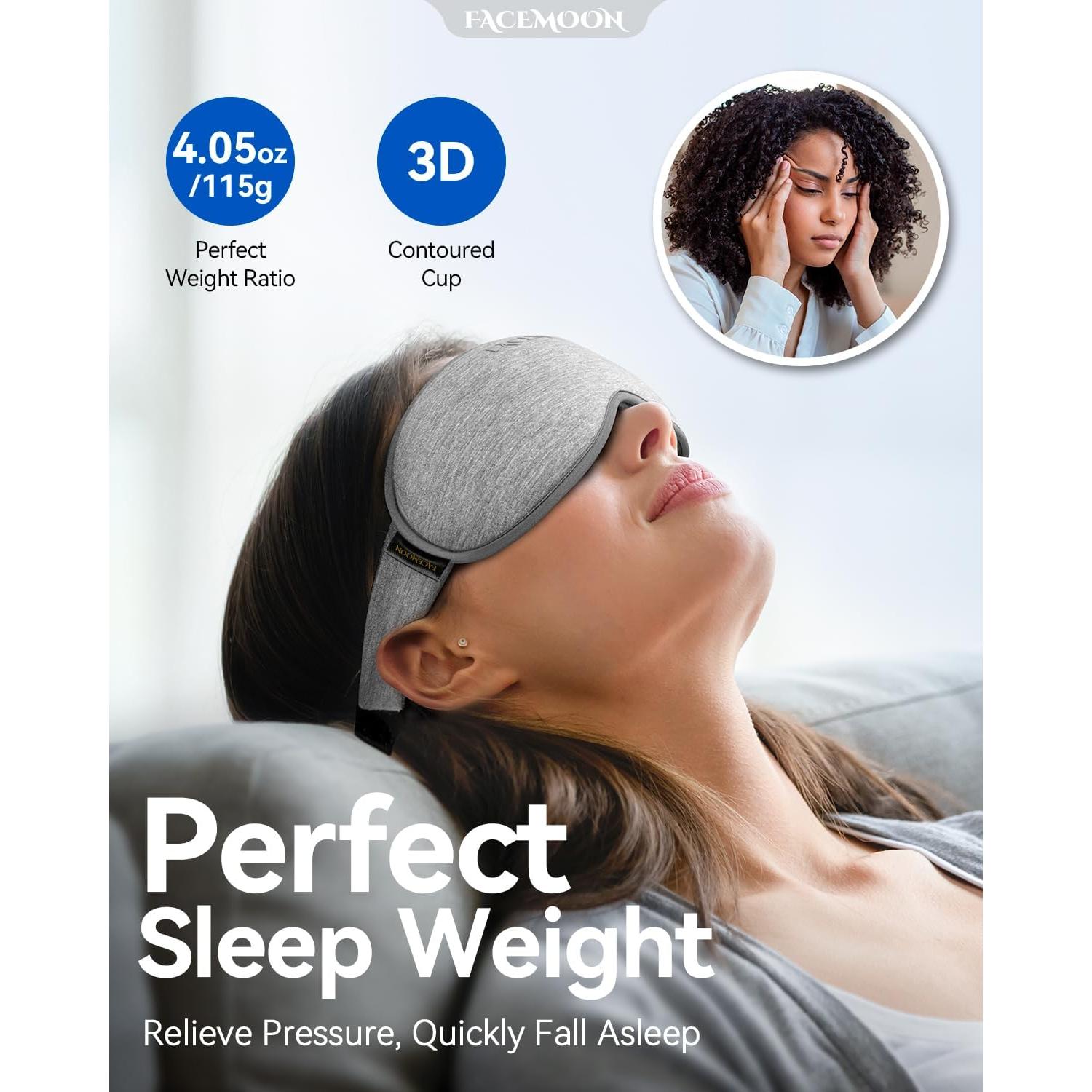 Máscara de Sueño con Peso FACEMOON 3D Gris para Viajes