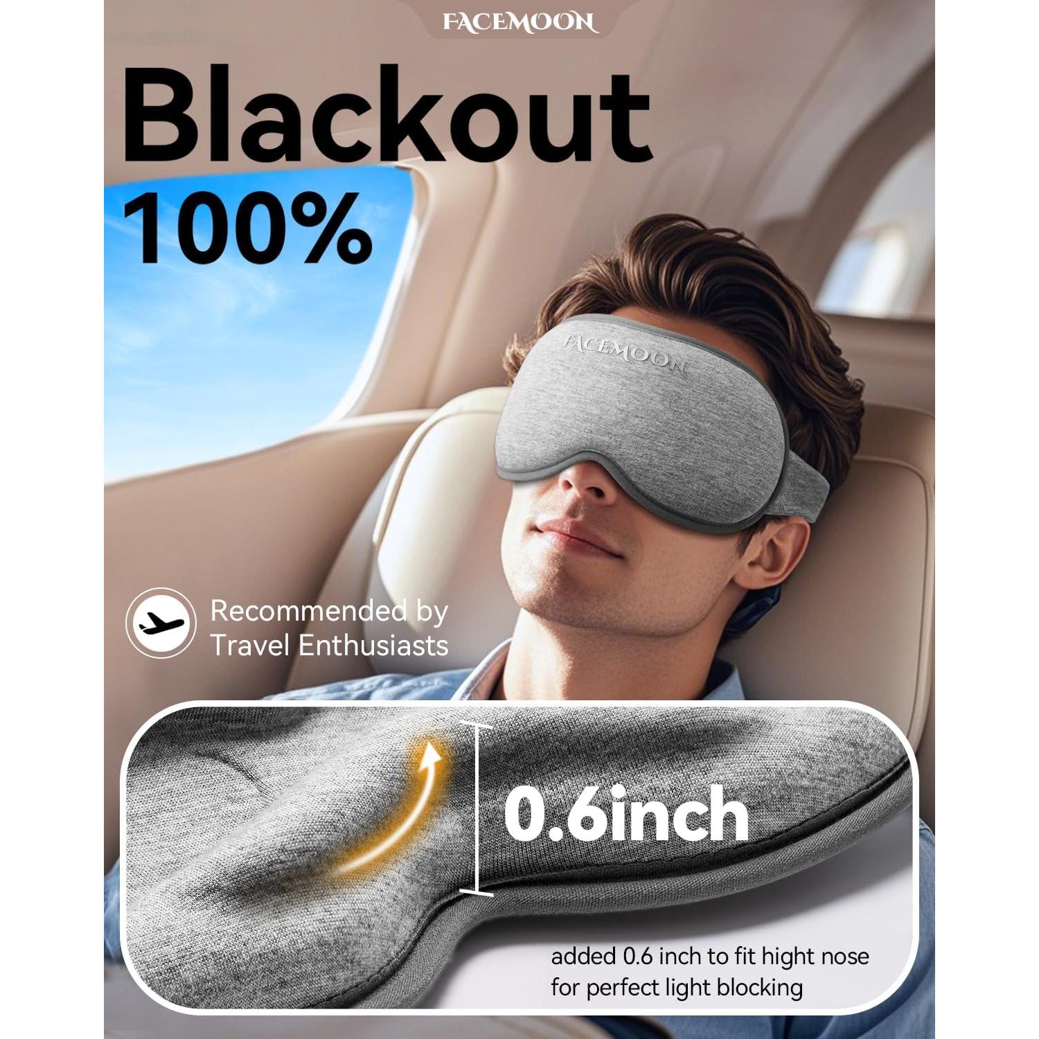 Máscara de Sueño con Peso FACEMOON 3D Gris para Viajes