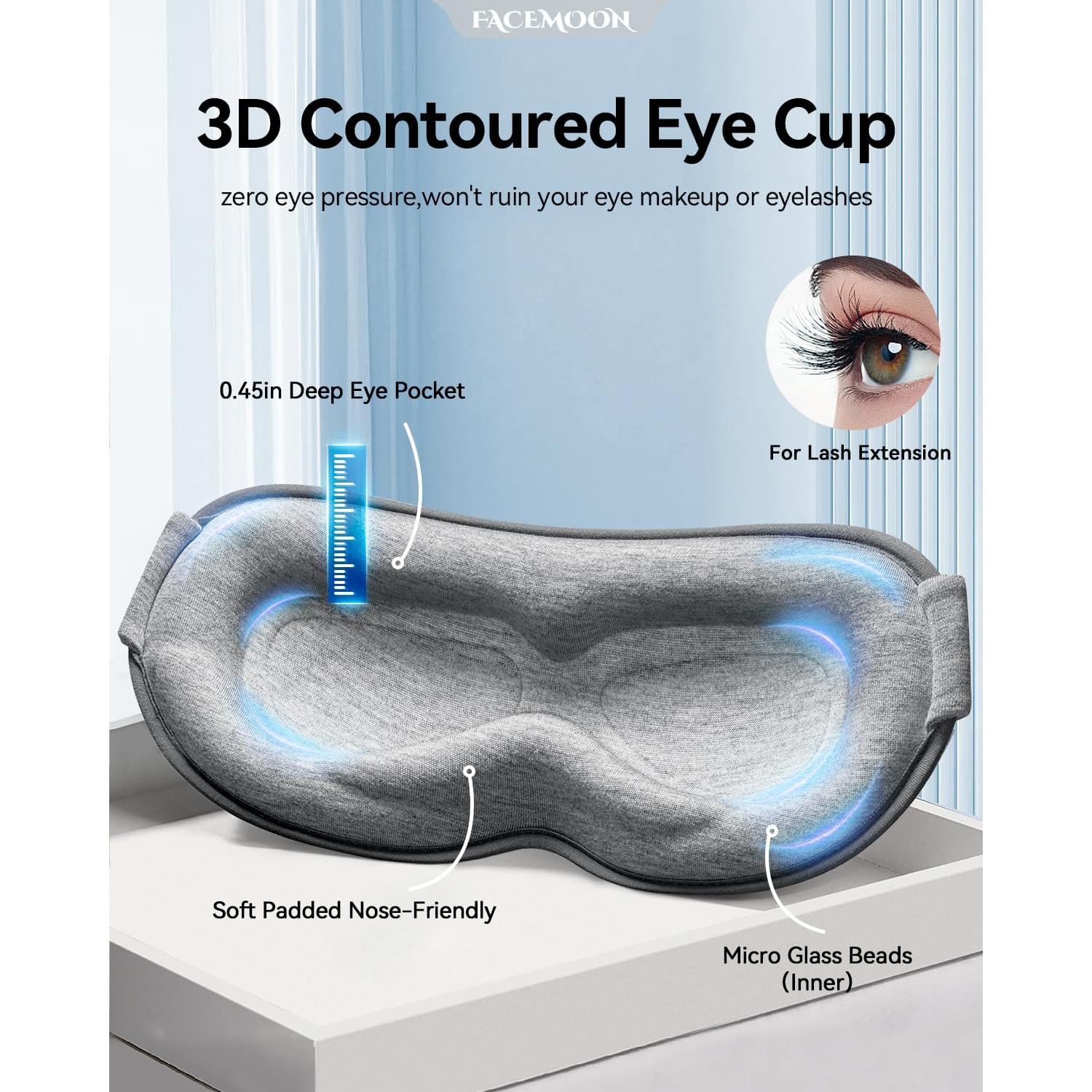 Máscara de Sueño con Peso FACEMOON 3D Gris para Viajes
