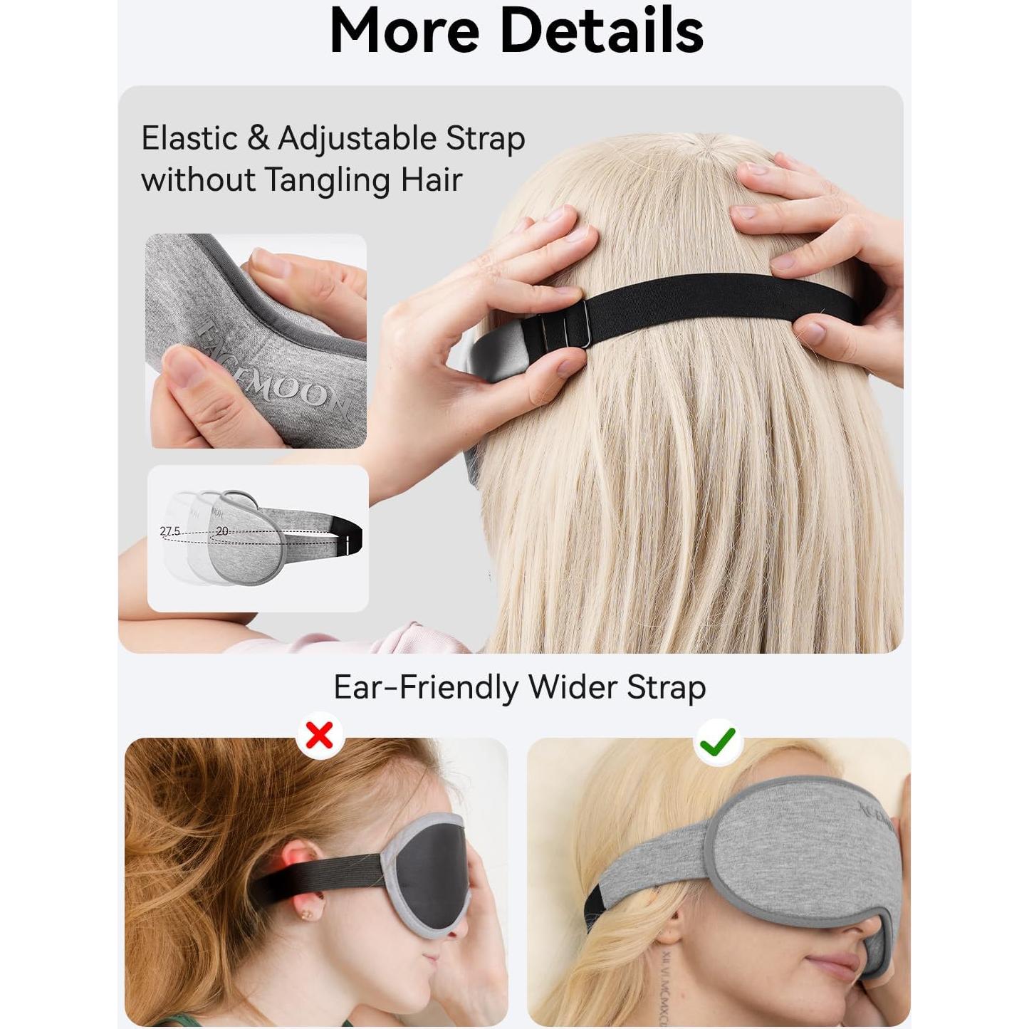 Máscara de Sueño con Peso FACEMOON 3D Gris para Viajes