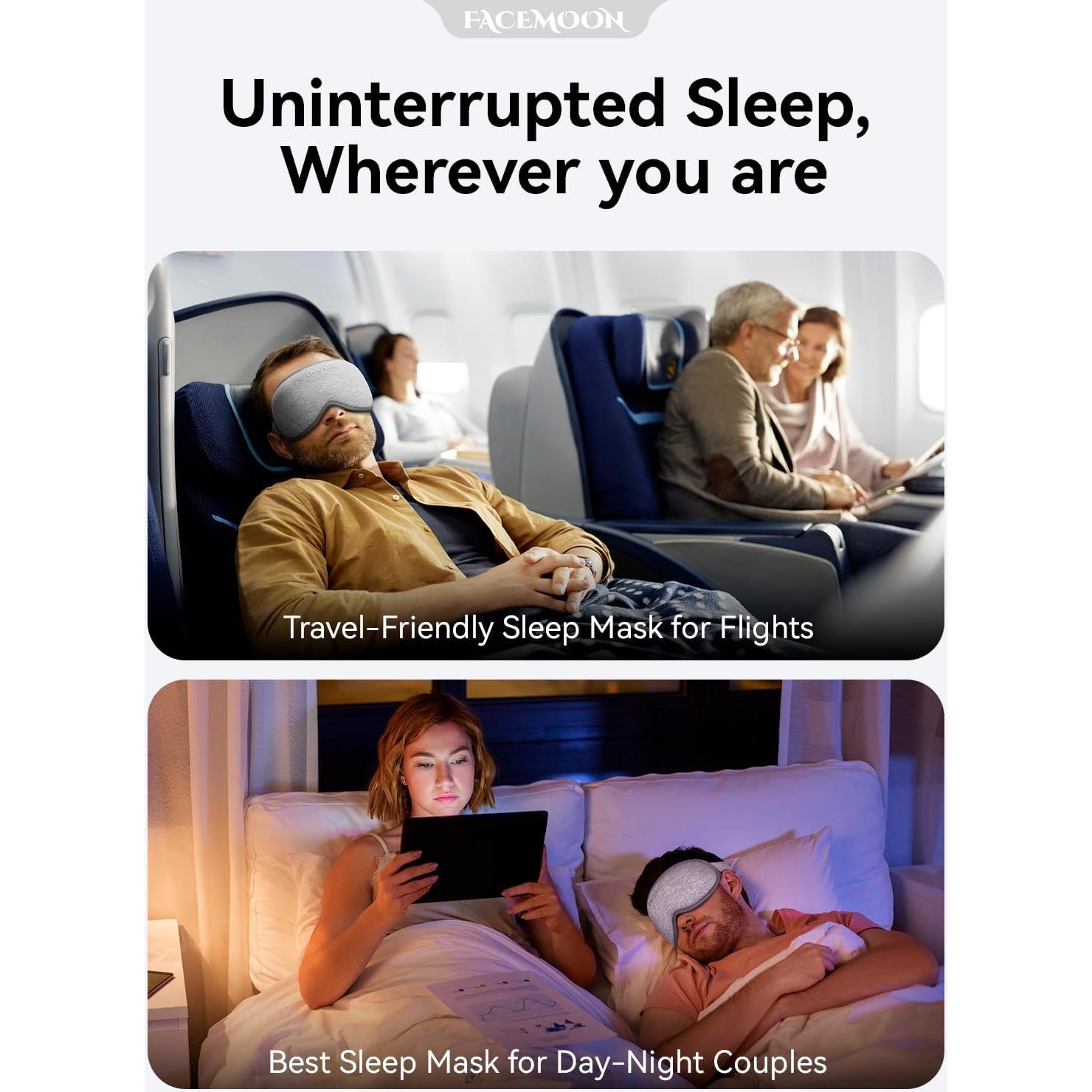 Máscara de Sueño con Peso FACEMOON 3D Gris para Viajes