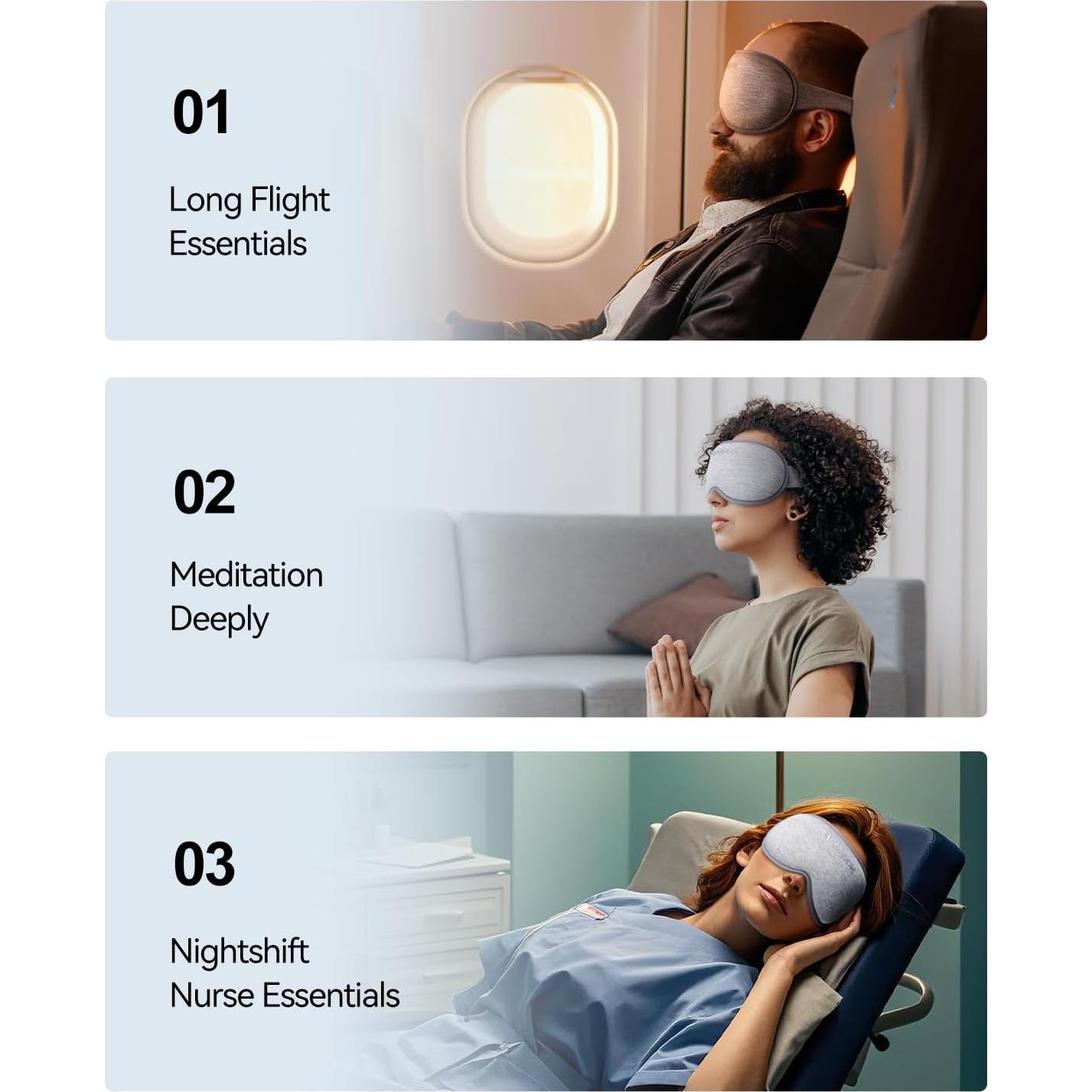 Máscara de Sueño con Peso FACEMOON 3D Gris para Viajes