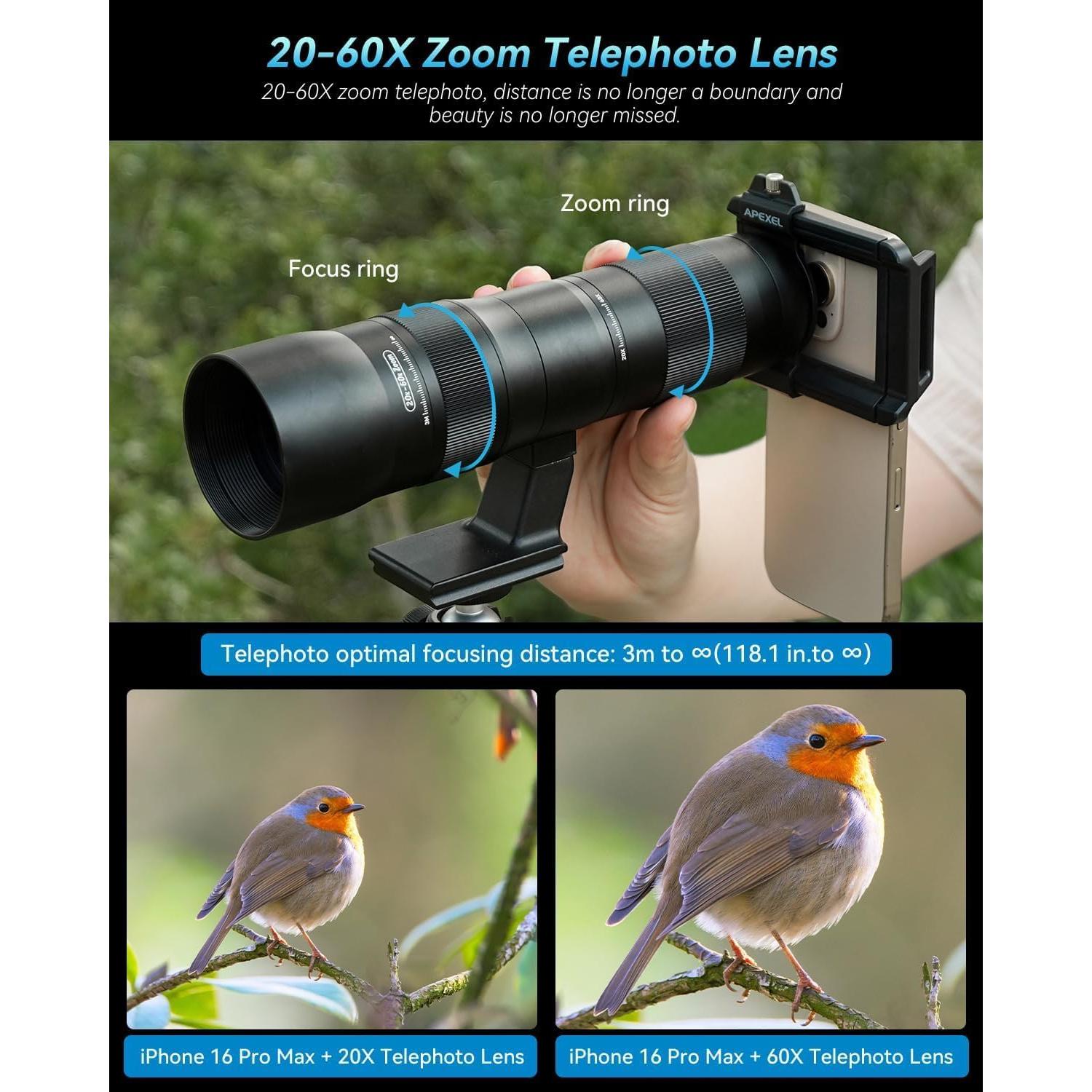 Lente Telefoto Zoom 20-60X Evil Eye para Smartphones HD