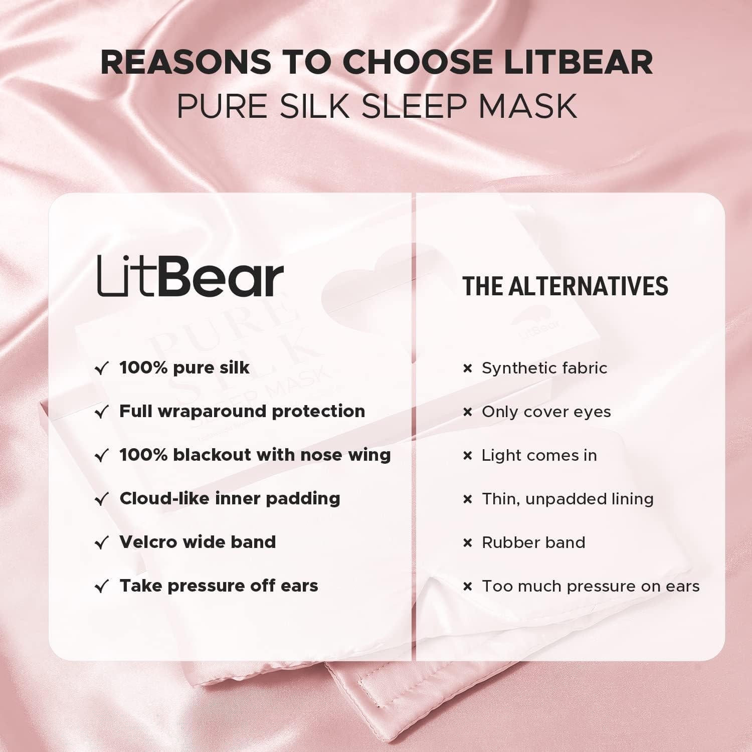 Mascarilla de Sueño LitBear 100% Seda Morera Rosa
