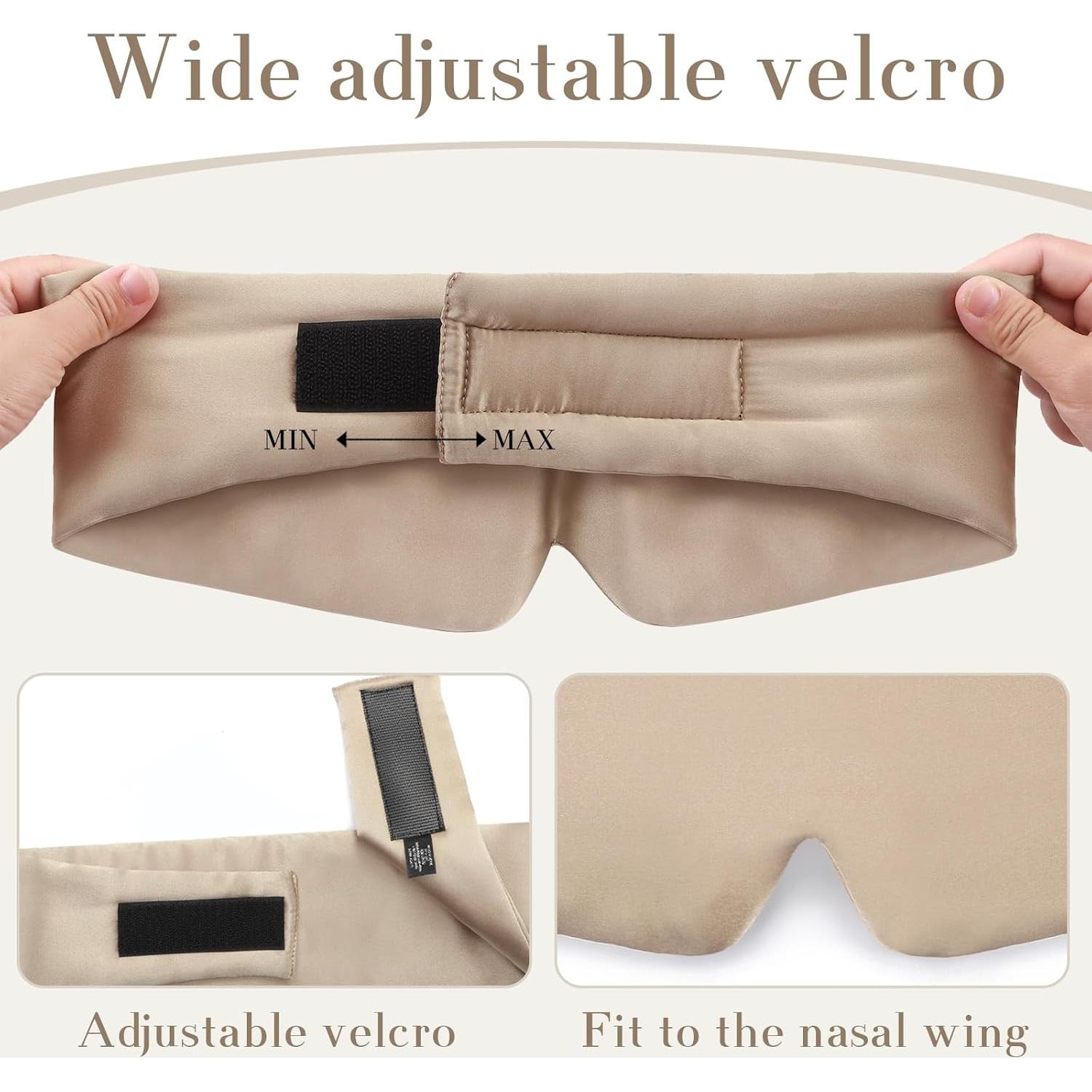 Máscara de Sueño de Seda SECZIPE Grande Taupe Ajustable