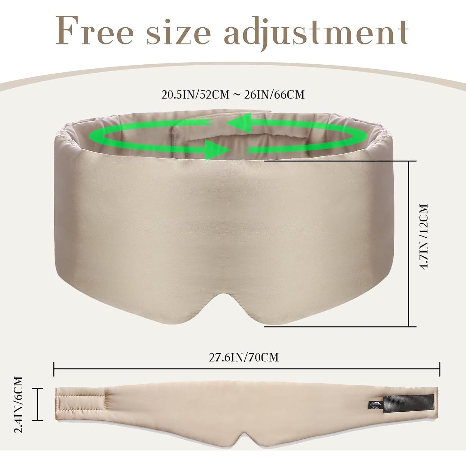 Máscara de Sueño de Seda SECZIPE Grande Taupe Ajustable