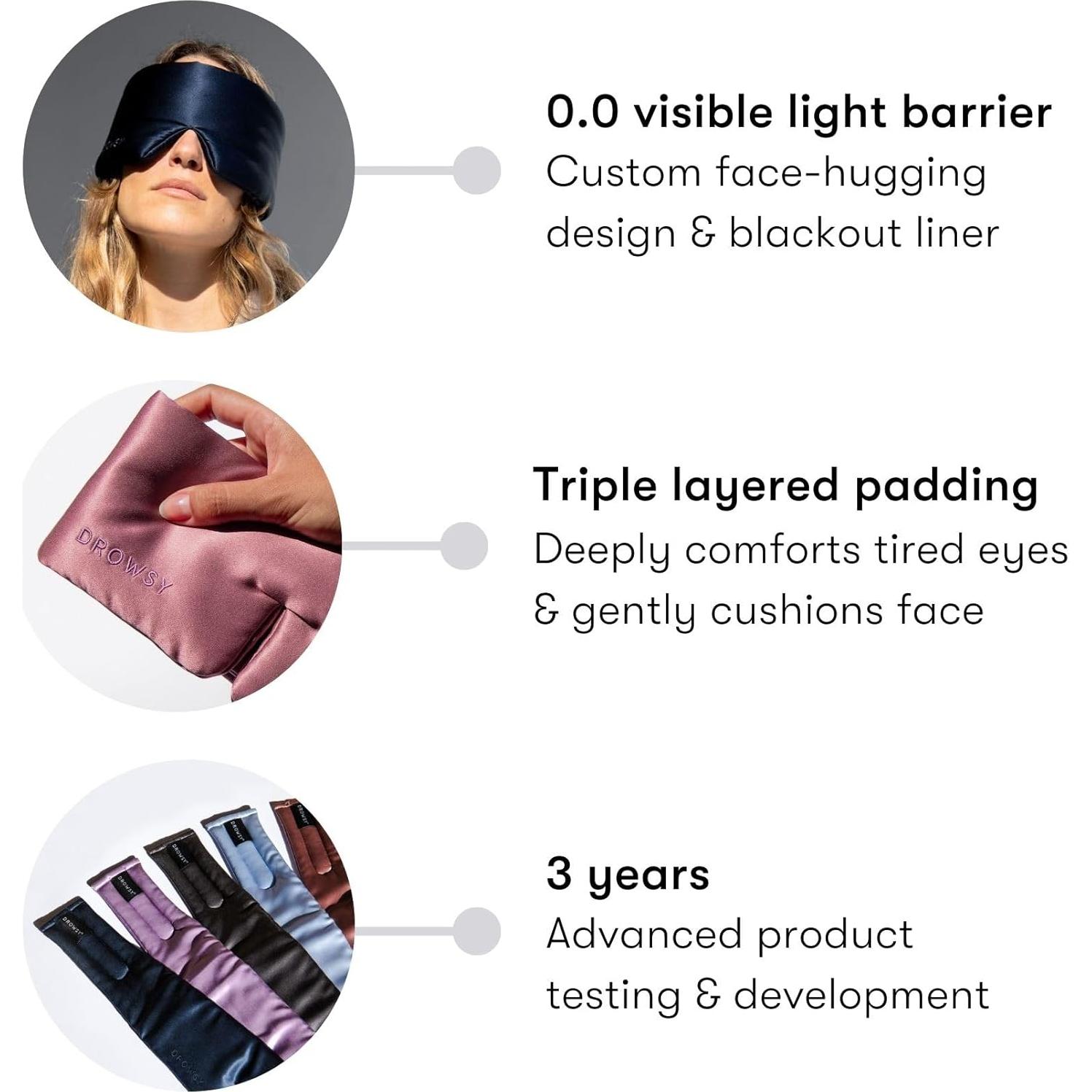 DROWSY Máscara de Sueño de Seda Oro Polvoriento Acolchada