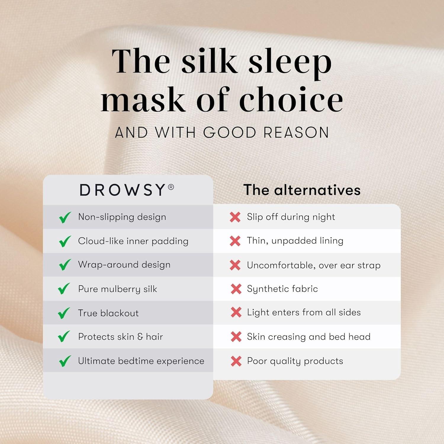 DROWSY Máscara de Sueño de Seda Oro Polvoriento Acolchada